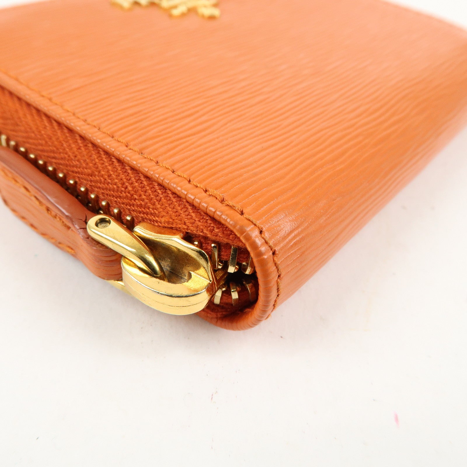 PRADA Saffiano Leather Round Zipper Coin Case Orange