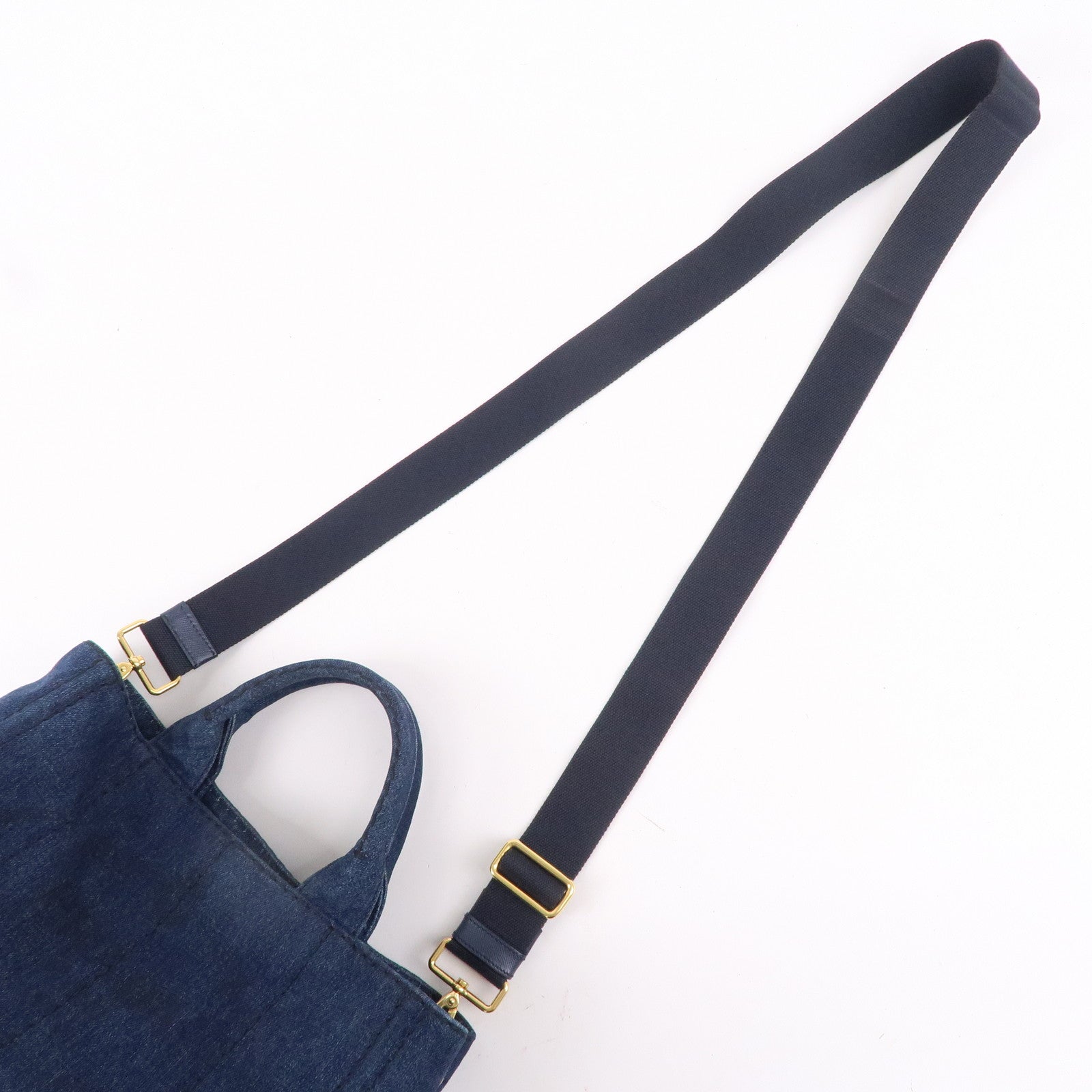 PRADA Logo Canapa Mini Denim 2Way Shoulder Bag Blue 1BG439