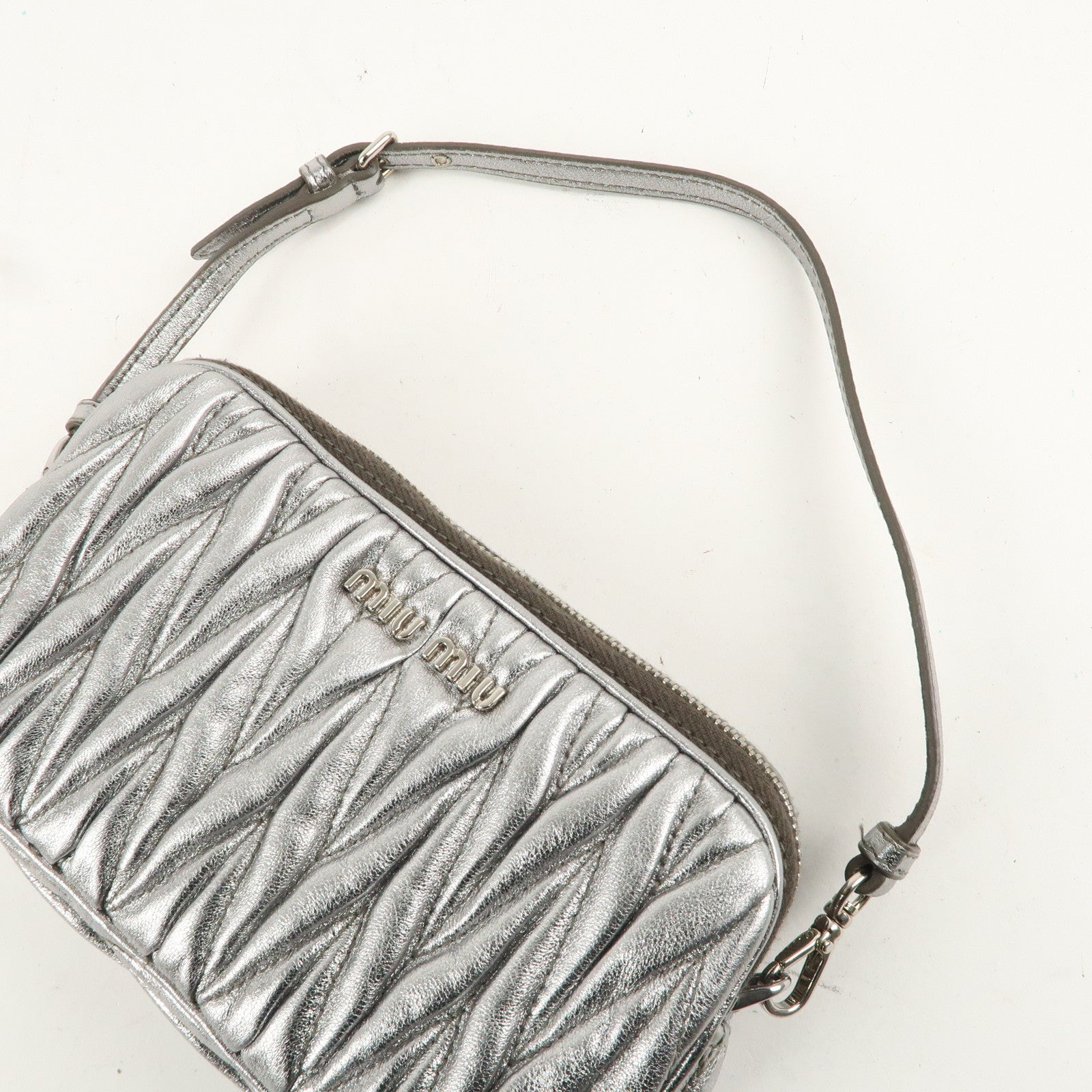 Miu Miu Matelasse Leather Mini Bag Accessory Small Pouch Silver