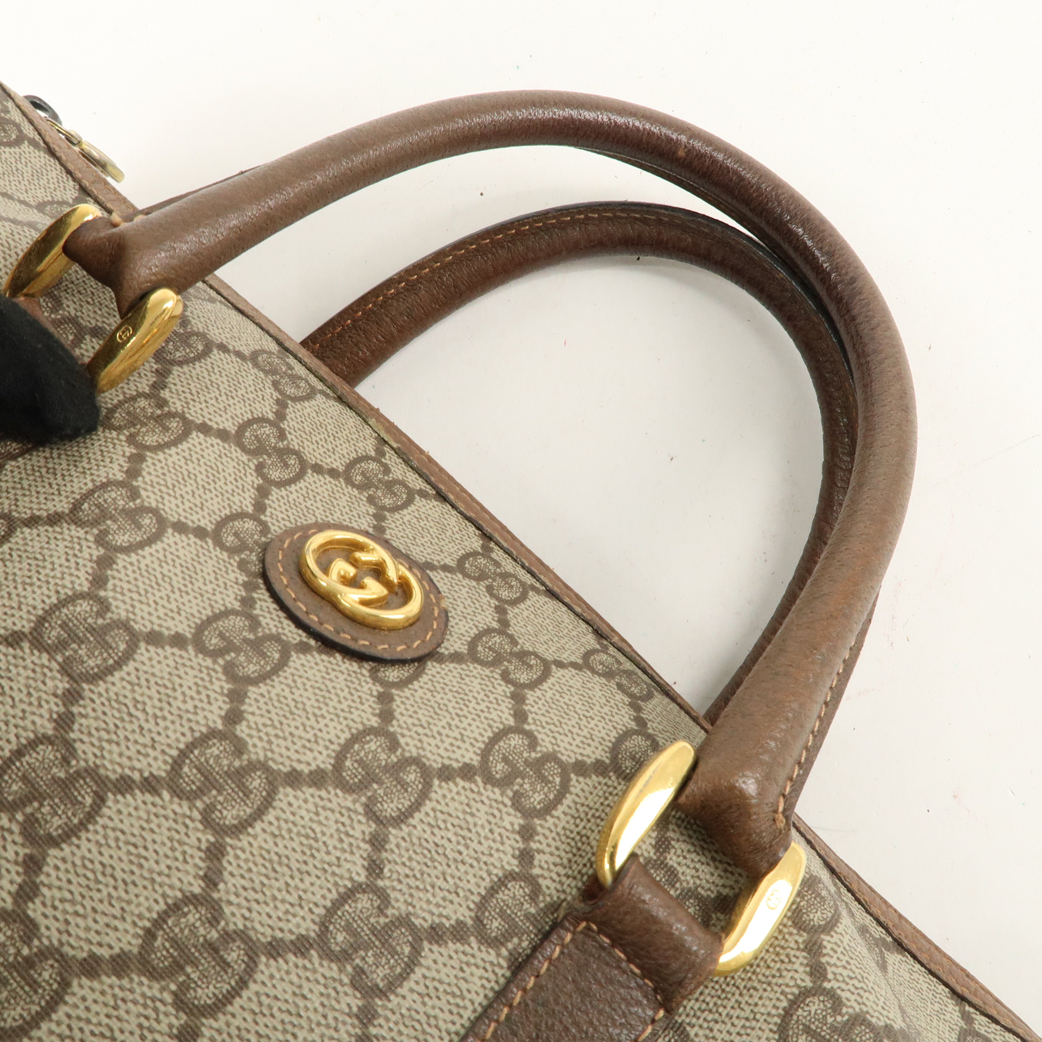 GUCCI Old Gucci GG Plus Leather Boston Bag Beige Brown 002.39