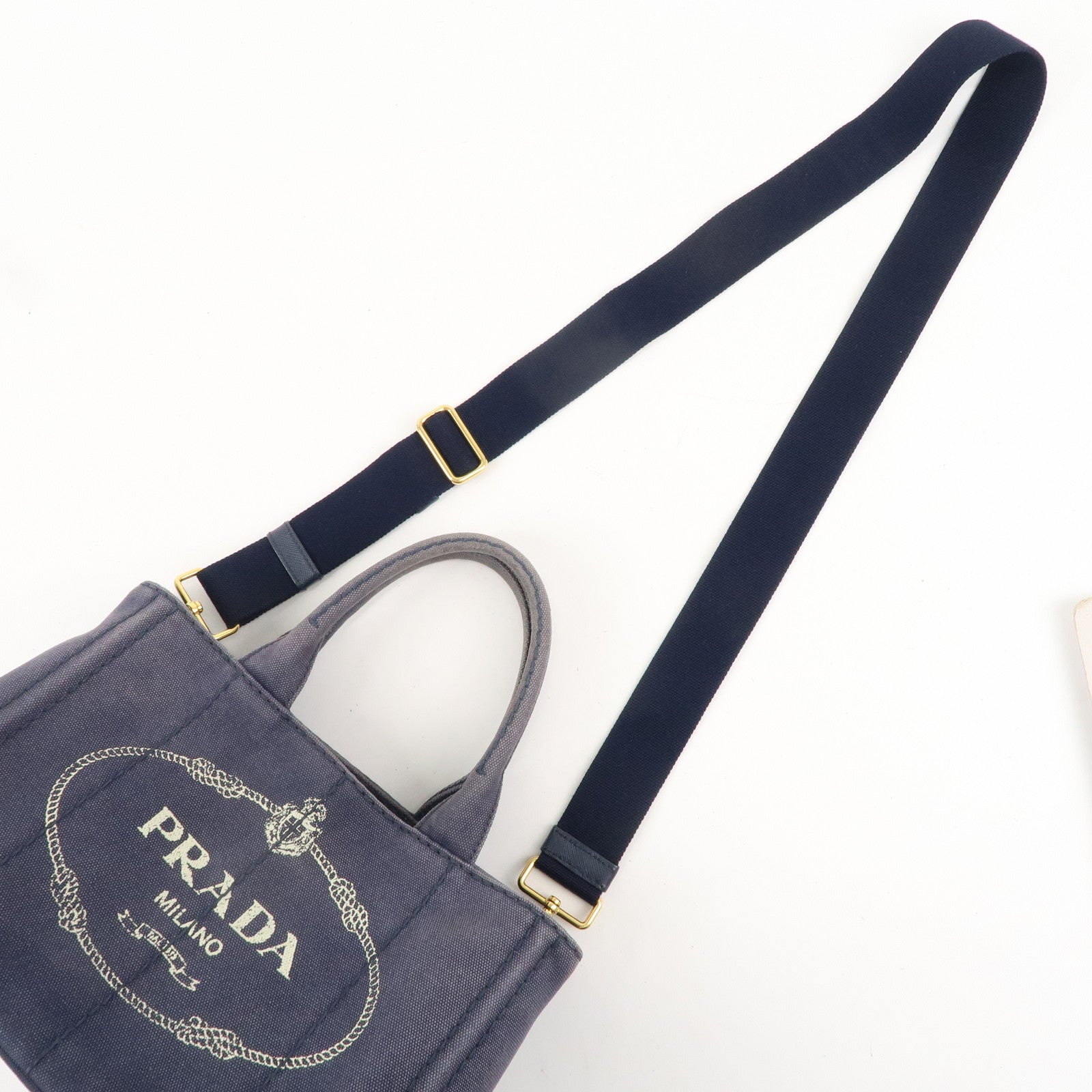 PRADA Logo Canapa Mini Canvas 2Way Bag Hand Bag Navy 1BG439