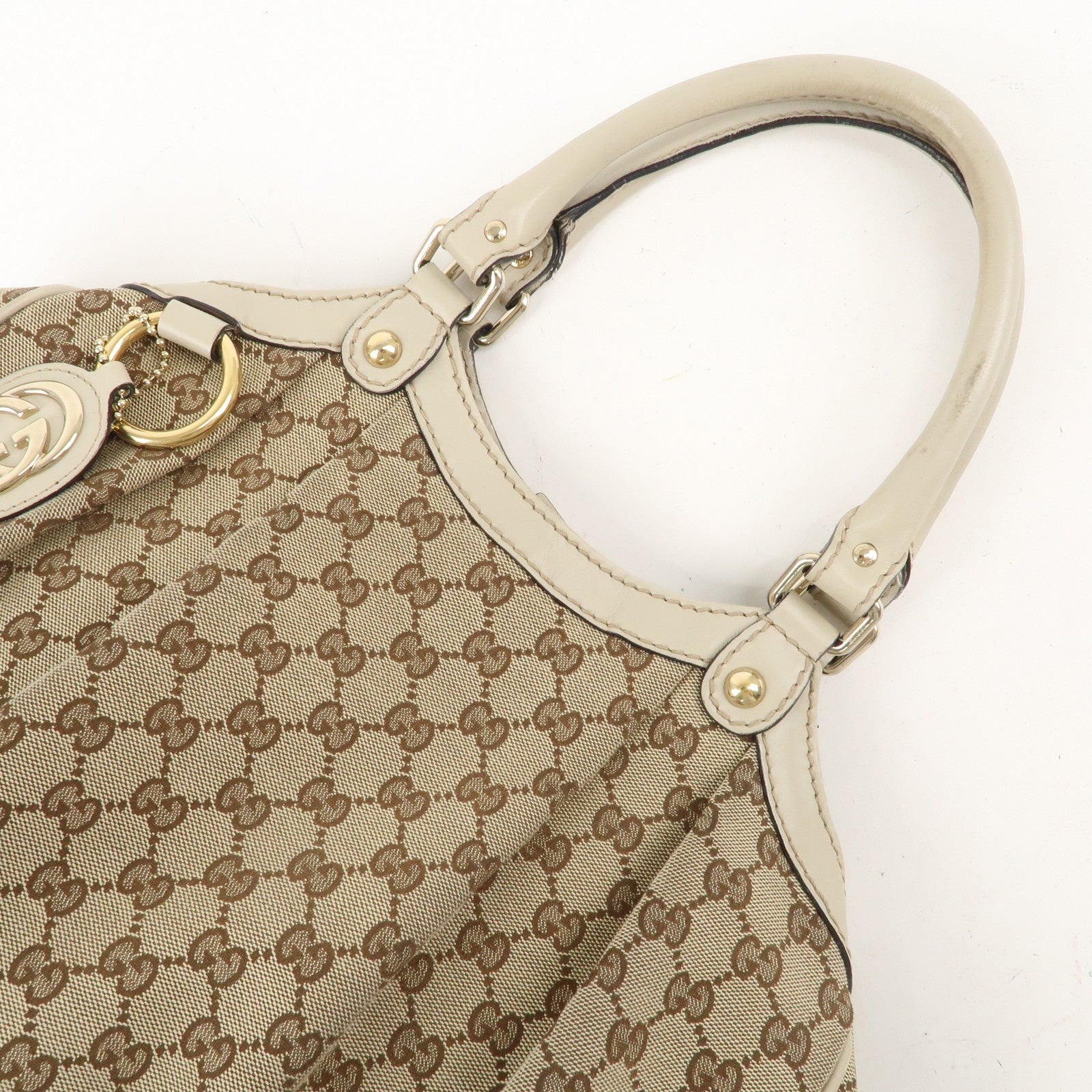 GUCCI Sukey GG Canvas Leather Hand Bag Beige Ivory 211944