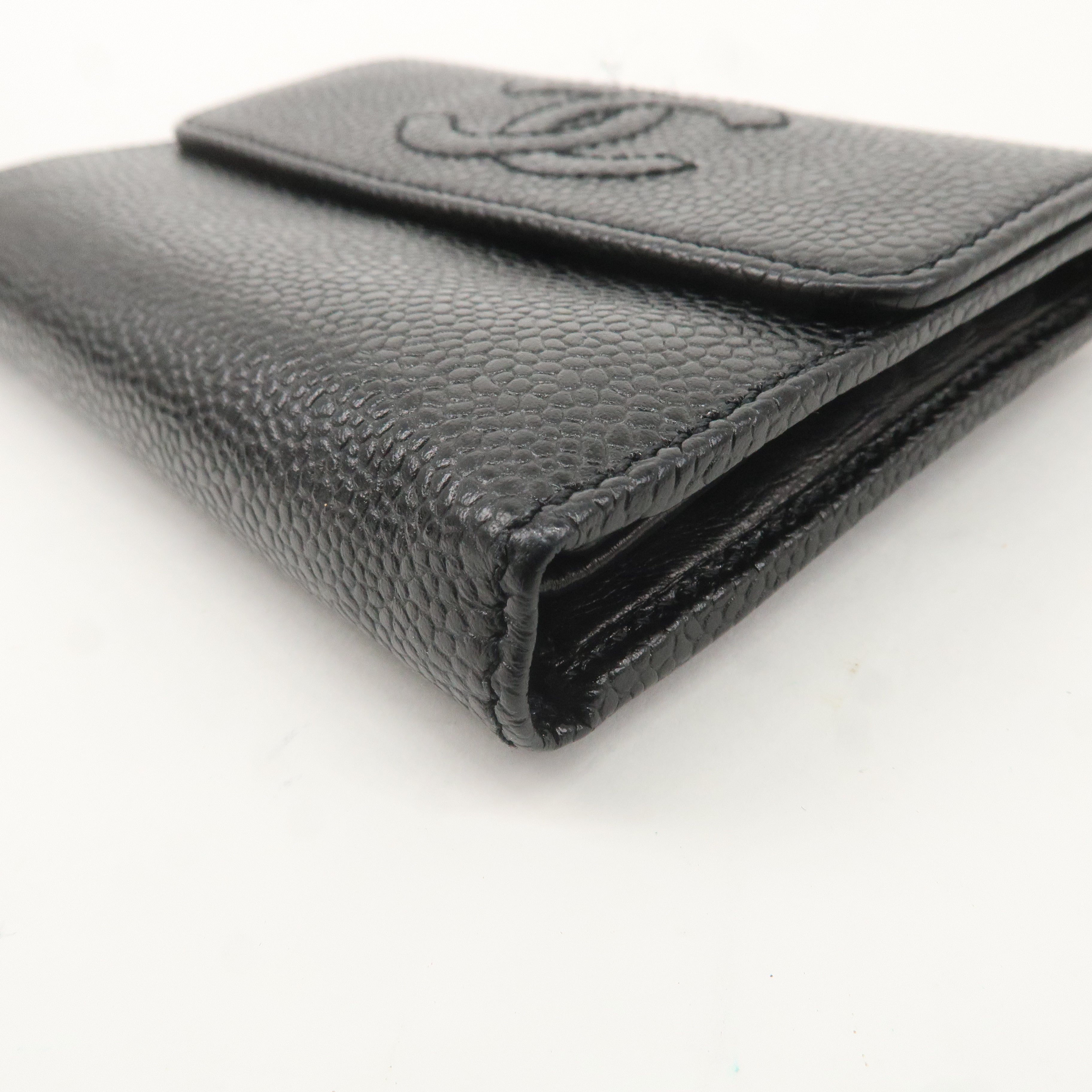 CHANEL Caviar Skin Coco Mark Tri-fold Wallet Black A13226