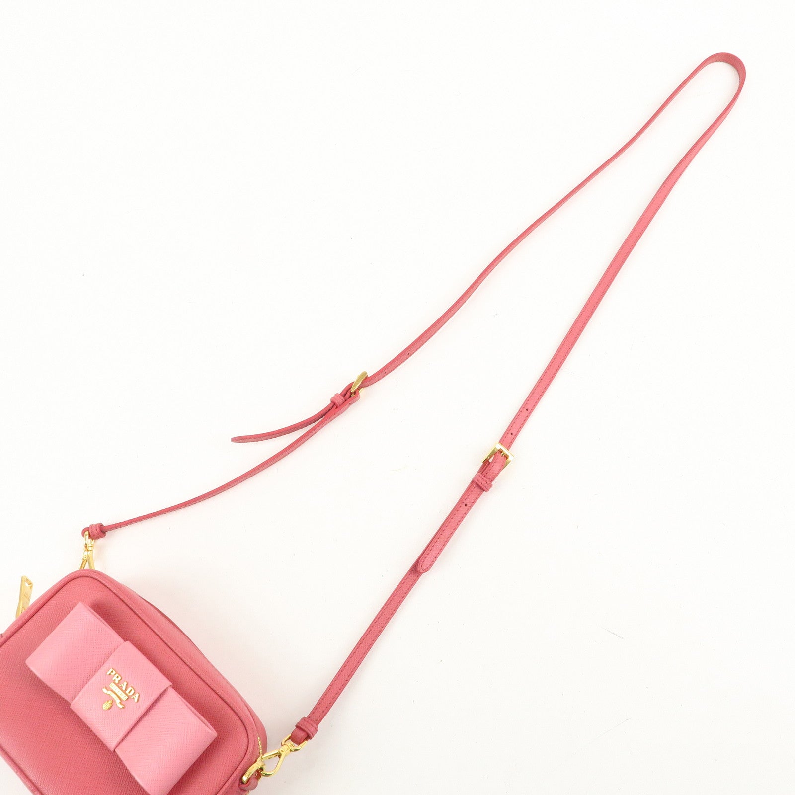 PRADA Logo Saffiano Leather Ribbon Shoulder Bag Pink 1N1674