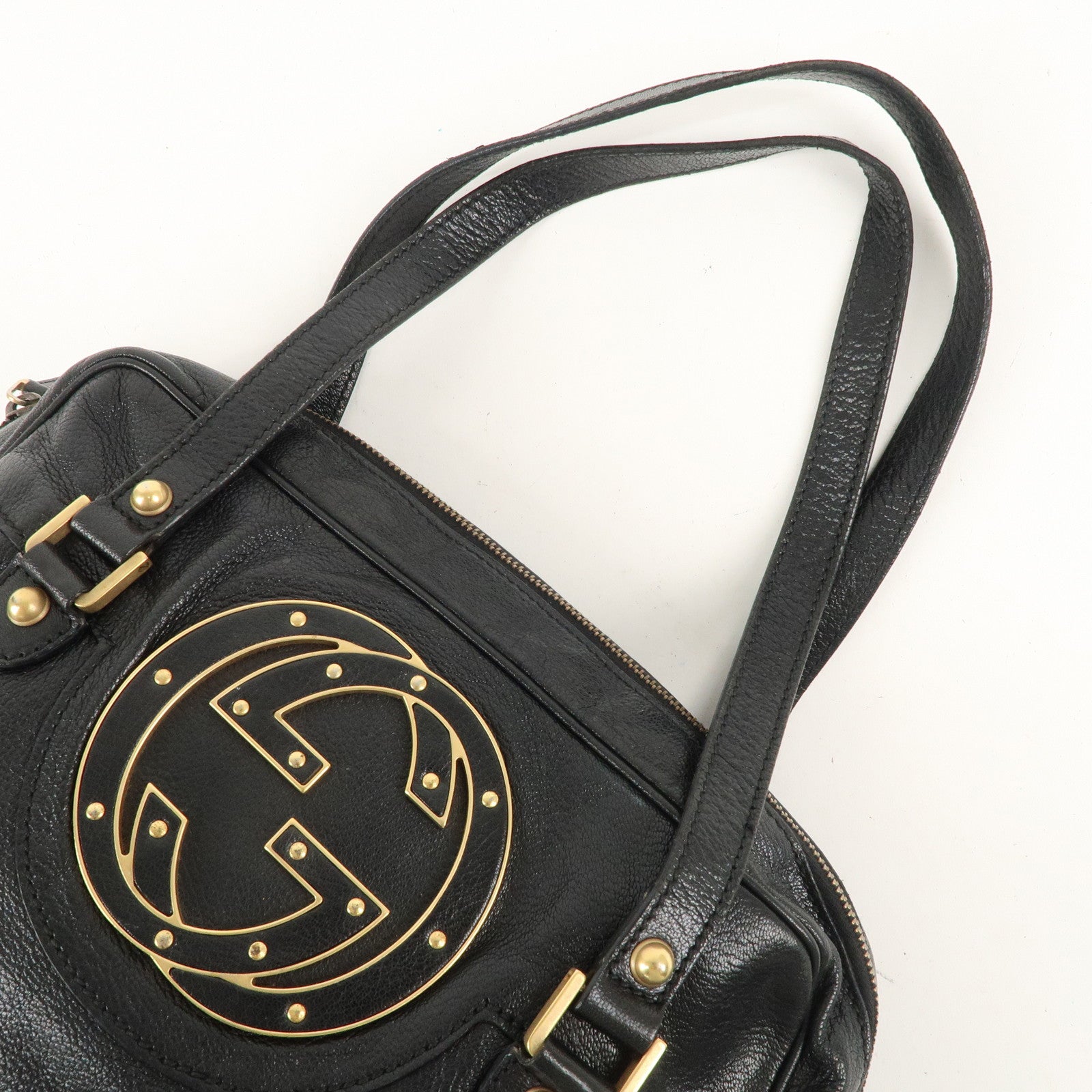 GUCCI Interlocking G Leather Boston Bag Shoulder Bag Black 121544