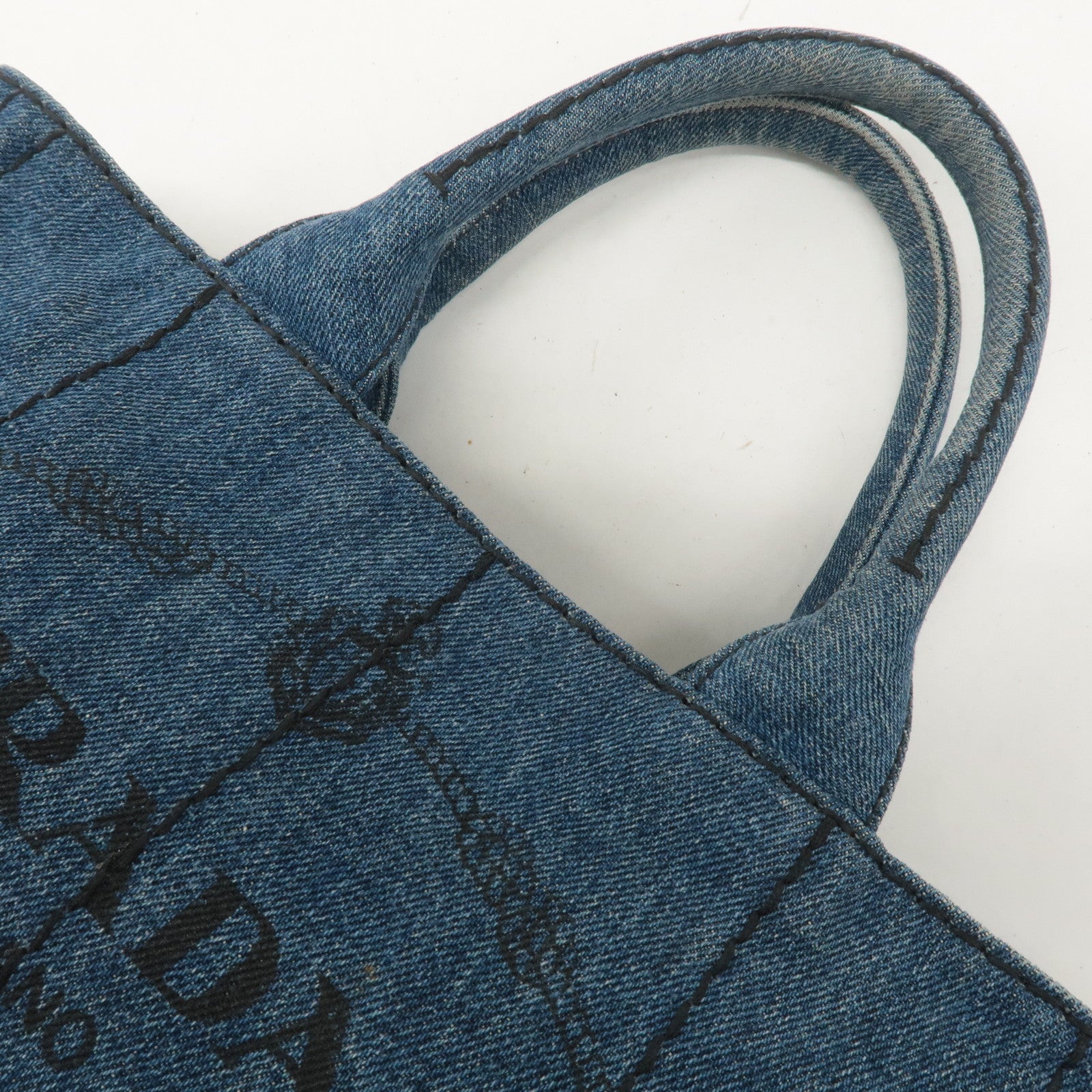 PRADA Logo Canapa Mini Denim Hand Bag Tote Bag Navy