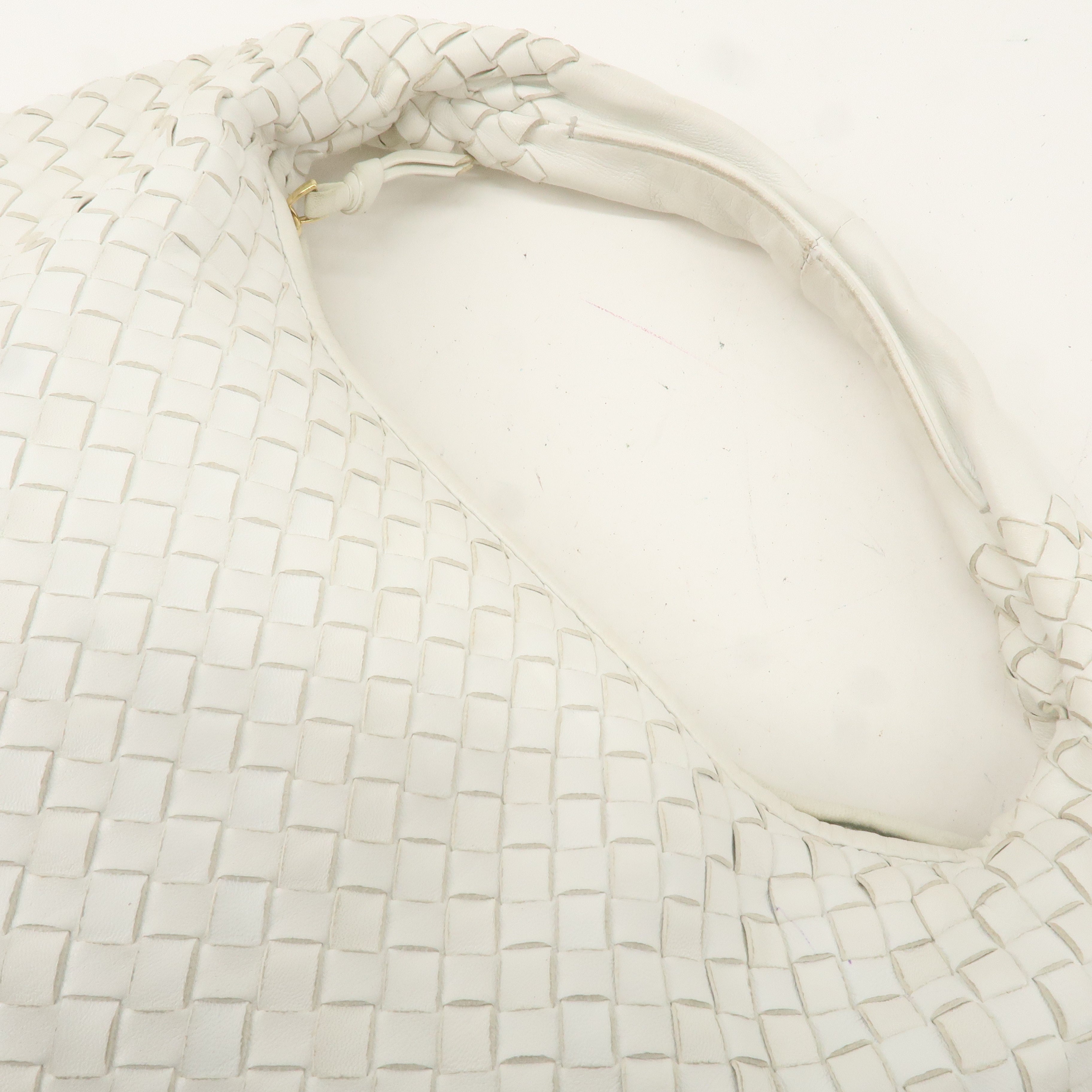 BOTTEGA VENETA Hobo Intrecciato Leather Shoulder Bag White 115653