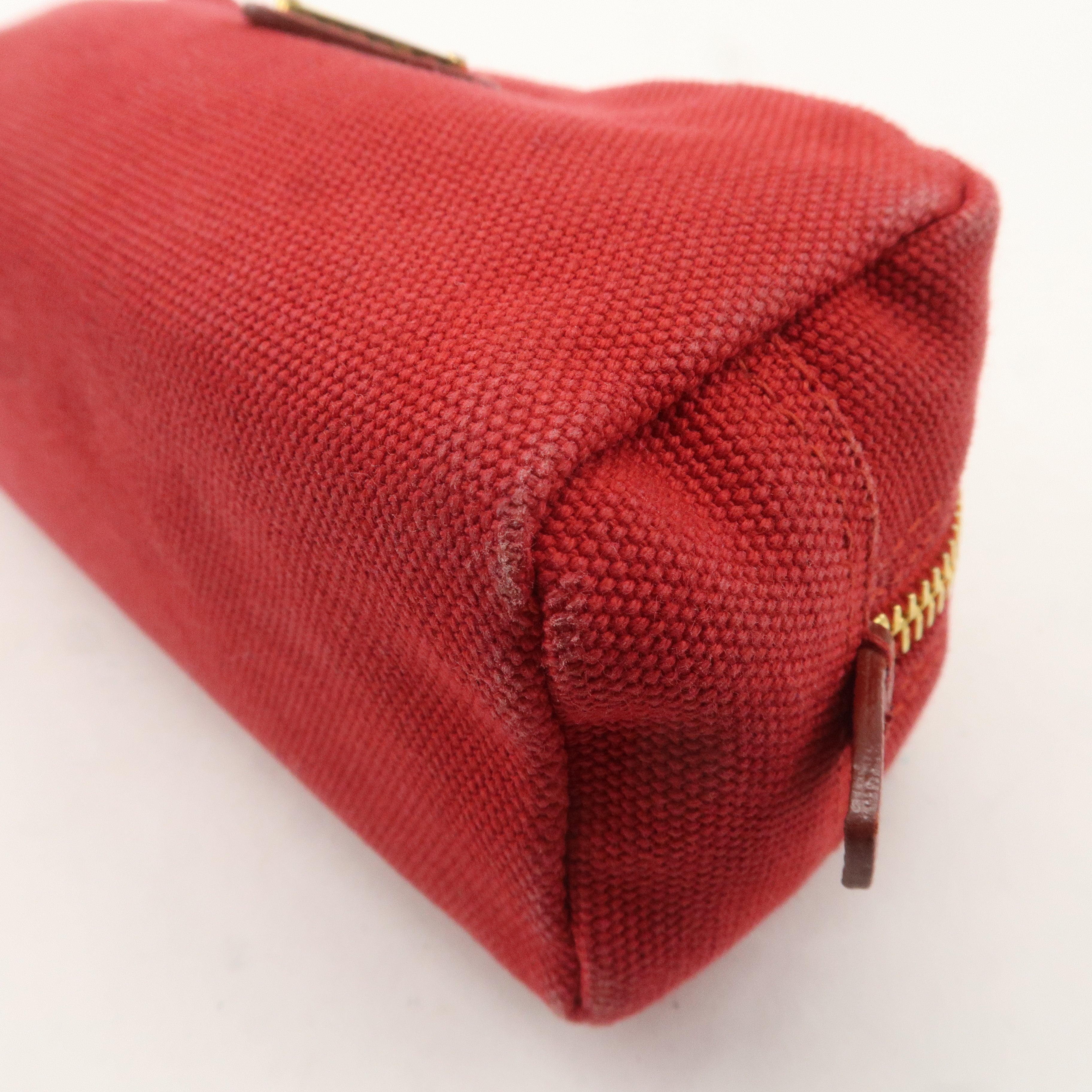 PRADA Logo Canvas Leather Pouch Cosmetic Pouch Red