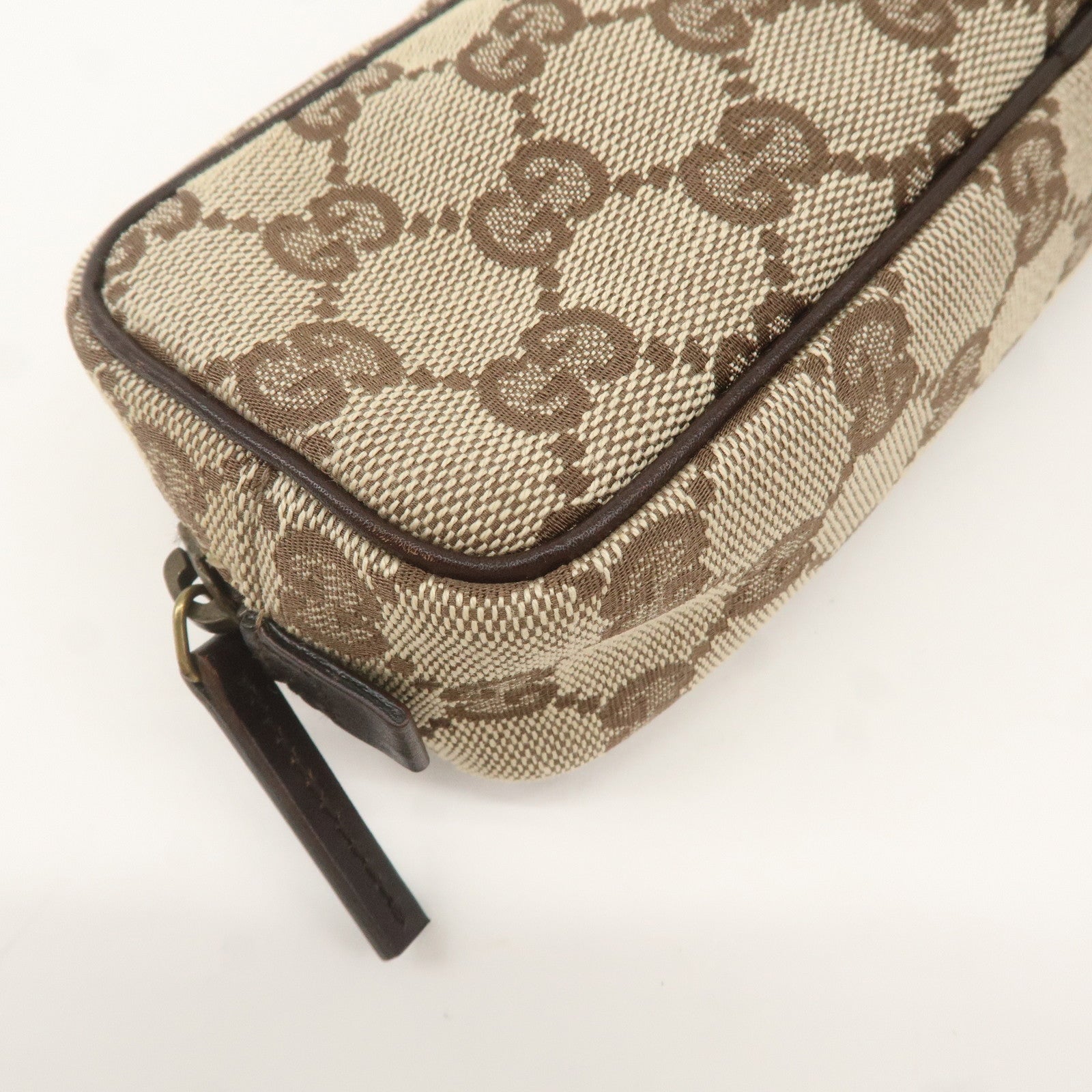 GUCCI GG Canvas Leather Pouch Beige Brown 106648 Used F/