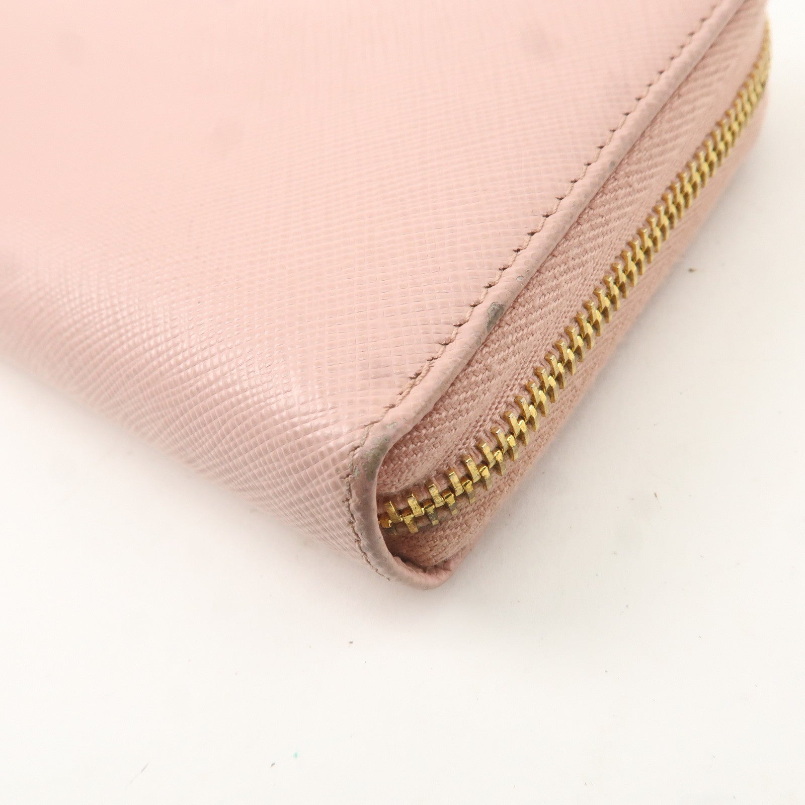 PRADA Logo Leather Round Zipper Long Wallet Pink 1ML506