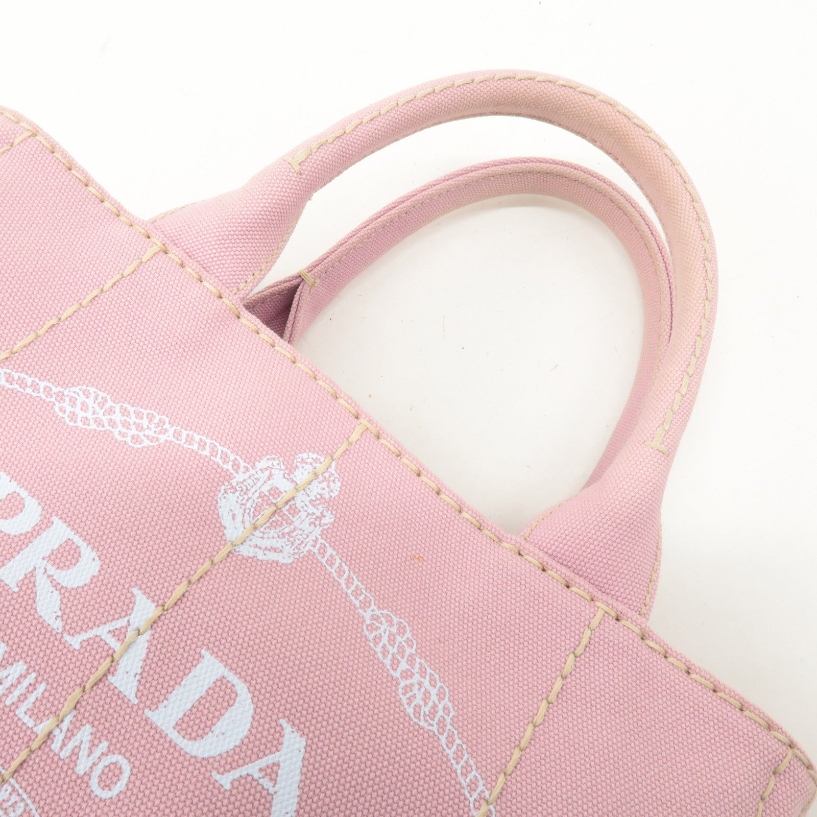 PRADA Logo Canapa Mini Canvas 2Way Bag Tote Bag Pink 1BG439