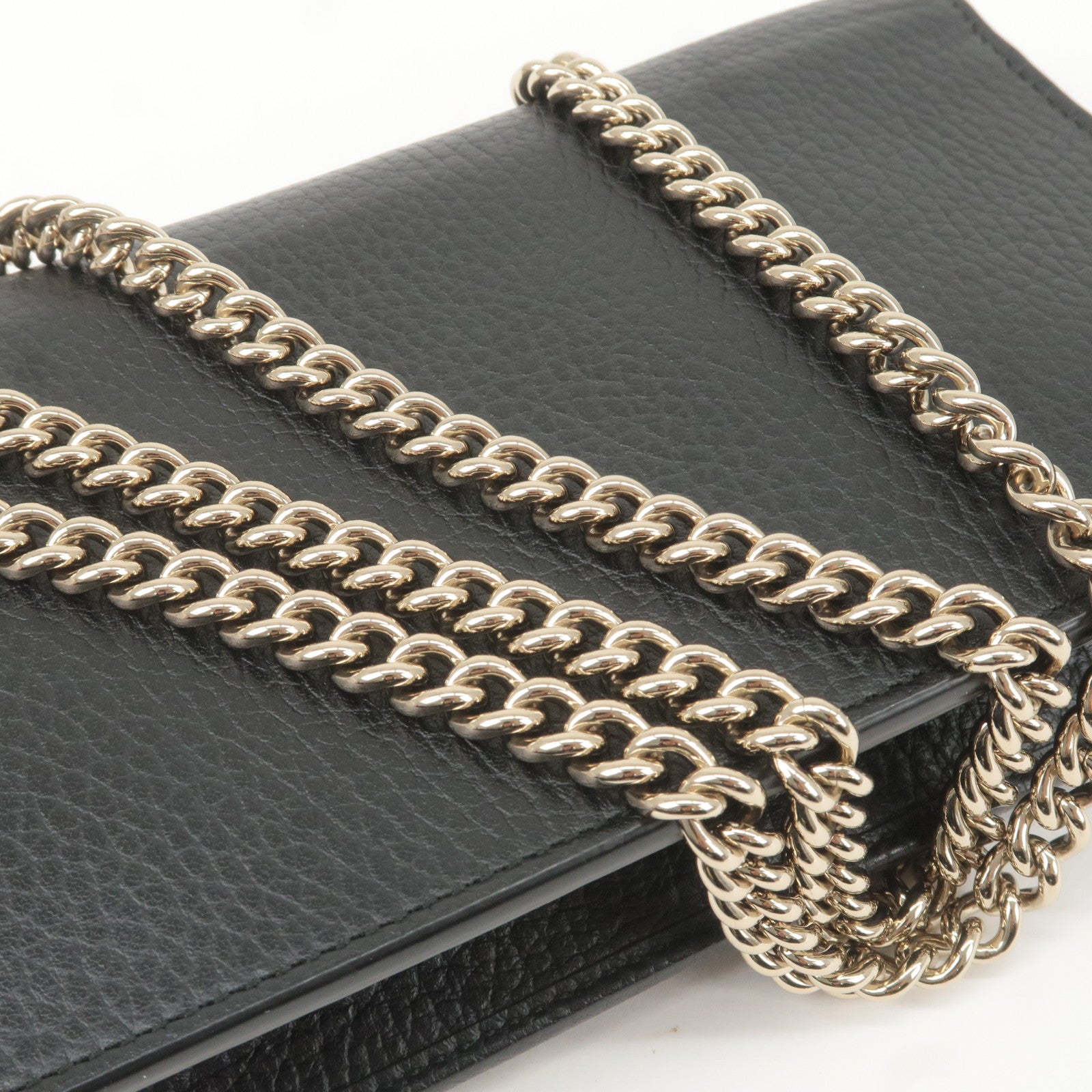 GUCCI Interlocking G Leather Chain Wallet WOC Black 510314