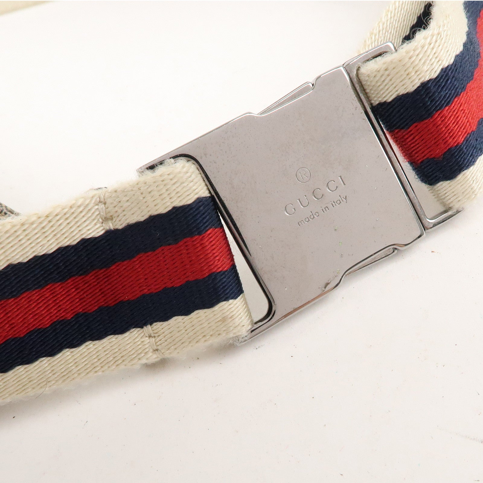 GUCCI Sherry GG Canvas Leather Waist Bag Beige Navy 28566