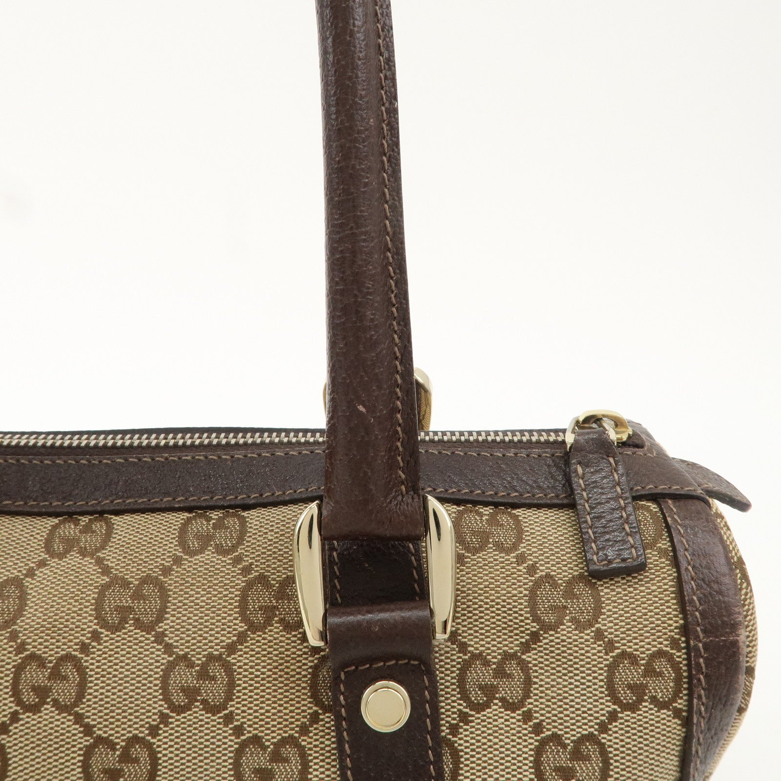 GUCCI Abbey GG Canvas Leather Mini Boston Bag Beige Brown 130942