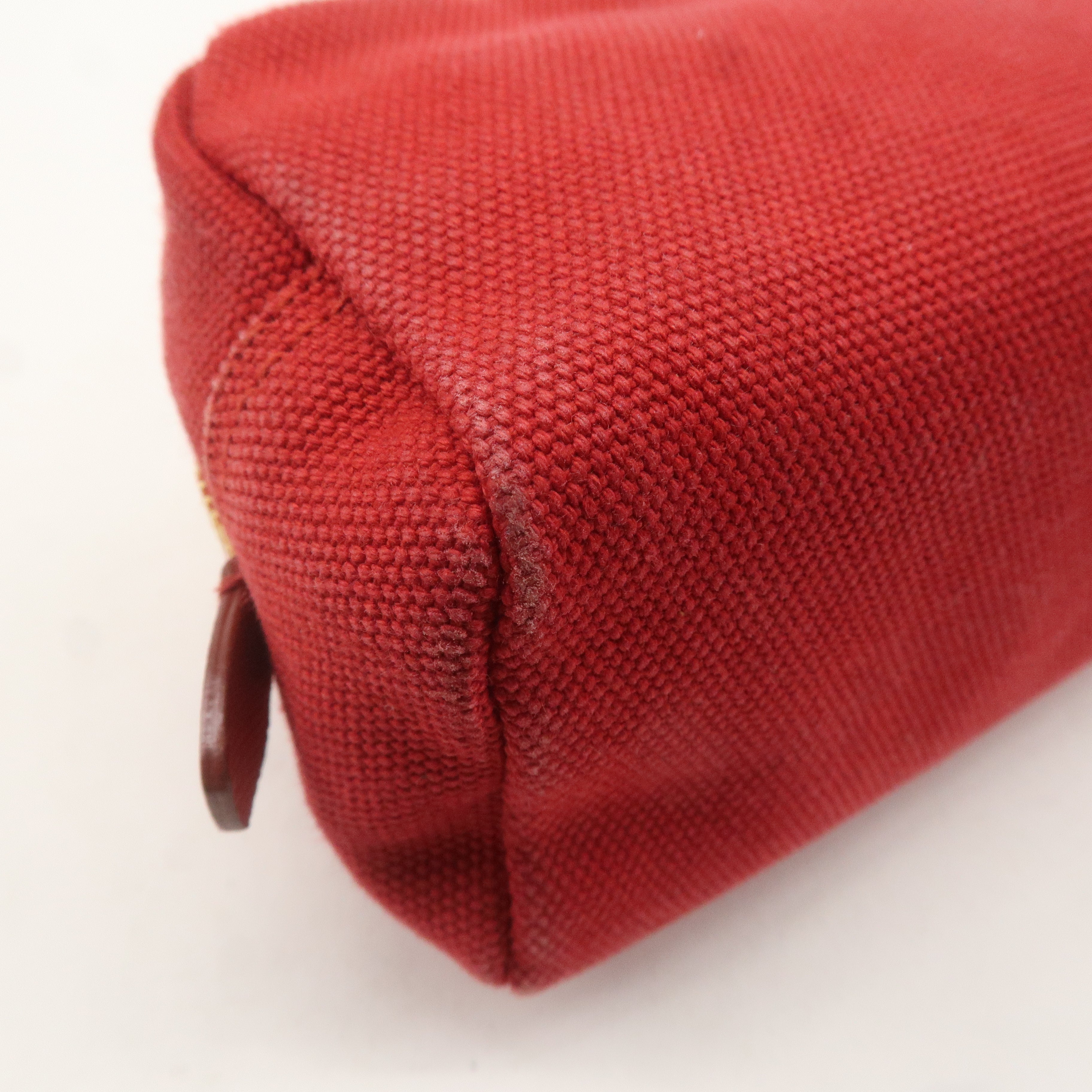 PRADA Logo Canvas Leather Pouch Cosmetic Pouch Red