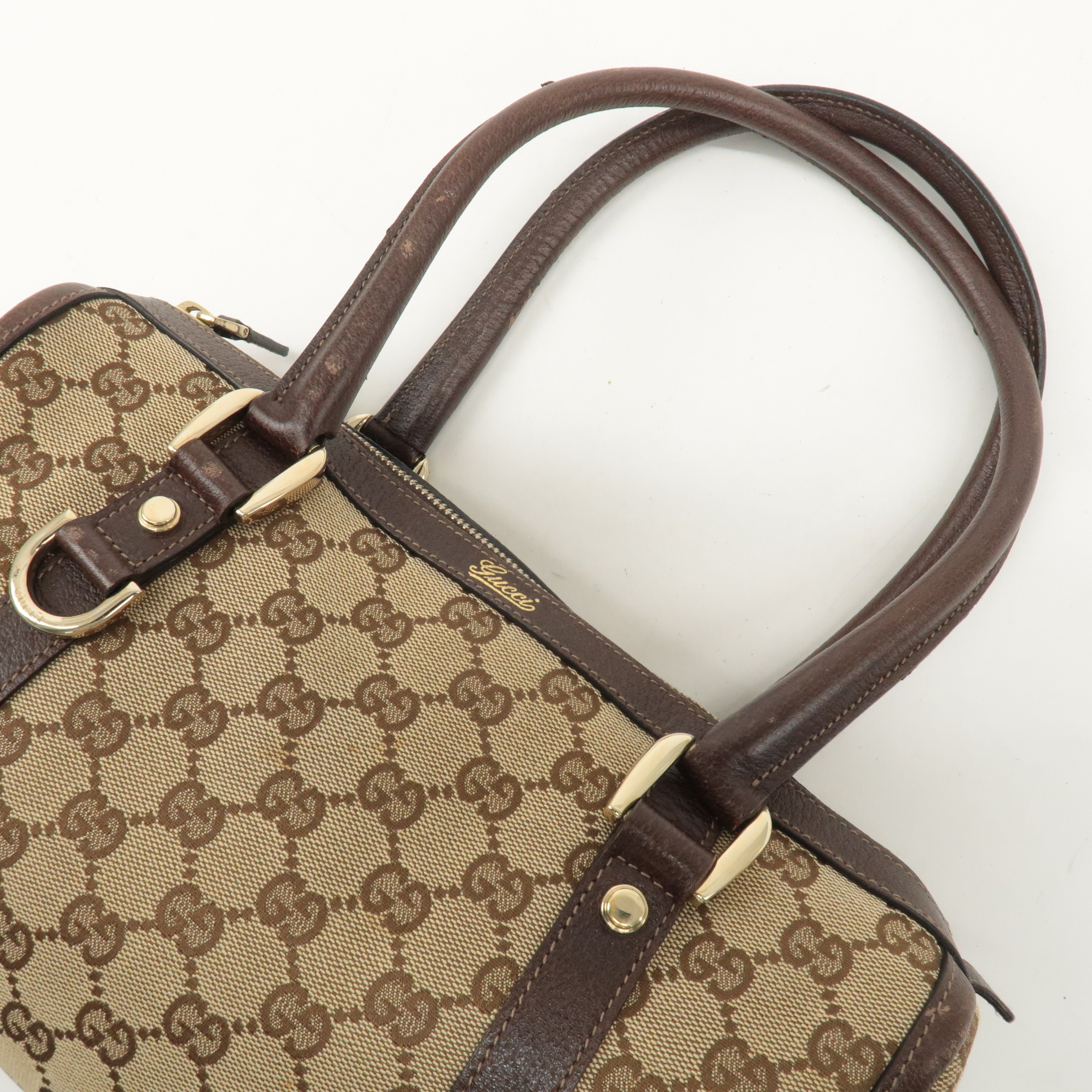 GUCCI Abbey GG Canvas Leather Boston Bag Beige Brown 130942