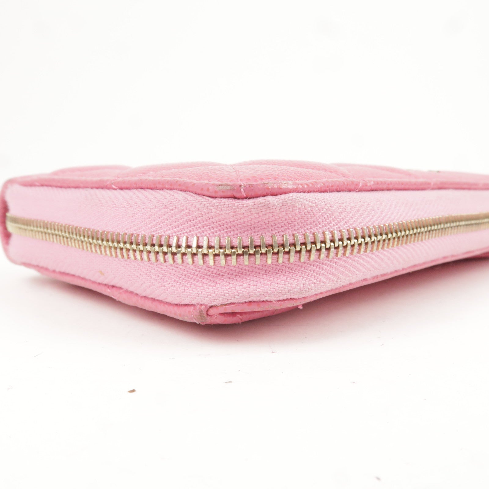 CHANEL Matelasse Caviar Skin Round Zippy Long Wallet Pink AP0242