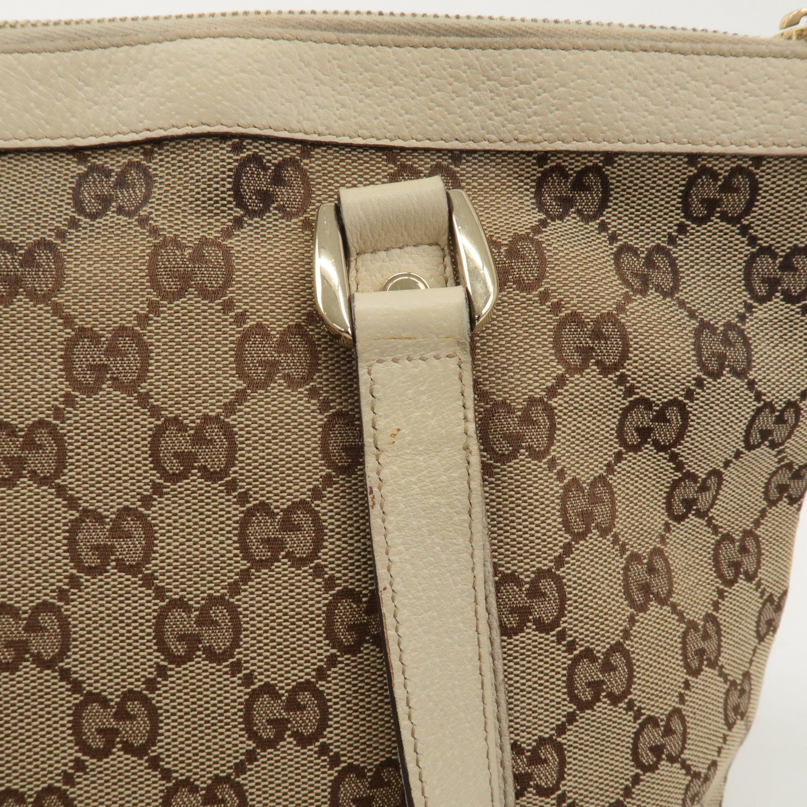 GUCCI Abbey GG Canvas Leather Tote Bag Beige Ivory 141470