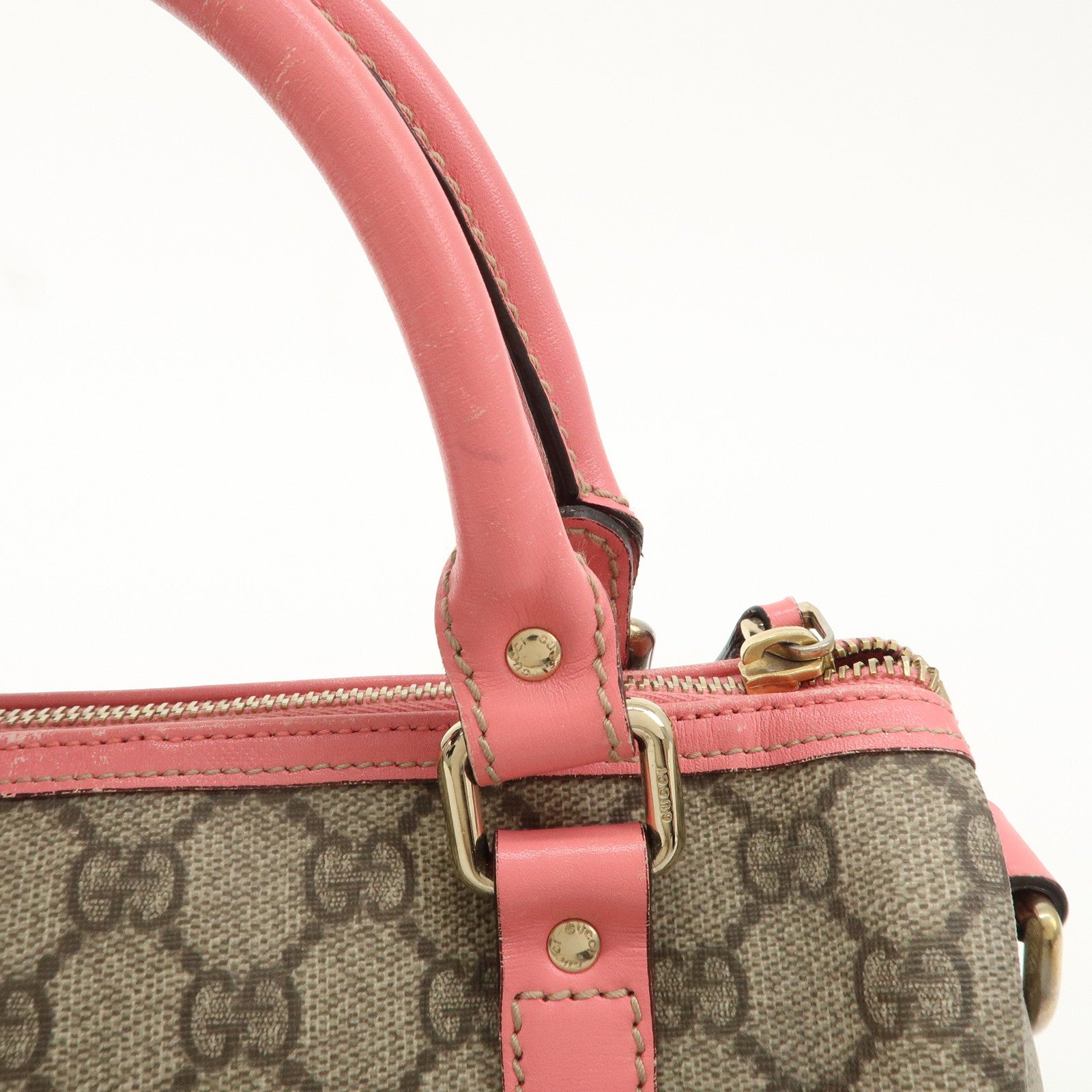 GUCCI GG Supreme Leather Boston Bag Shoulder Bag Pink 193604