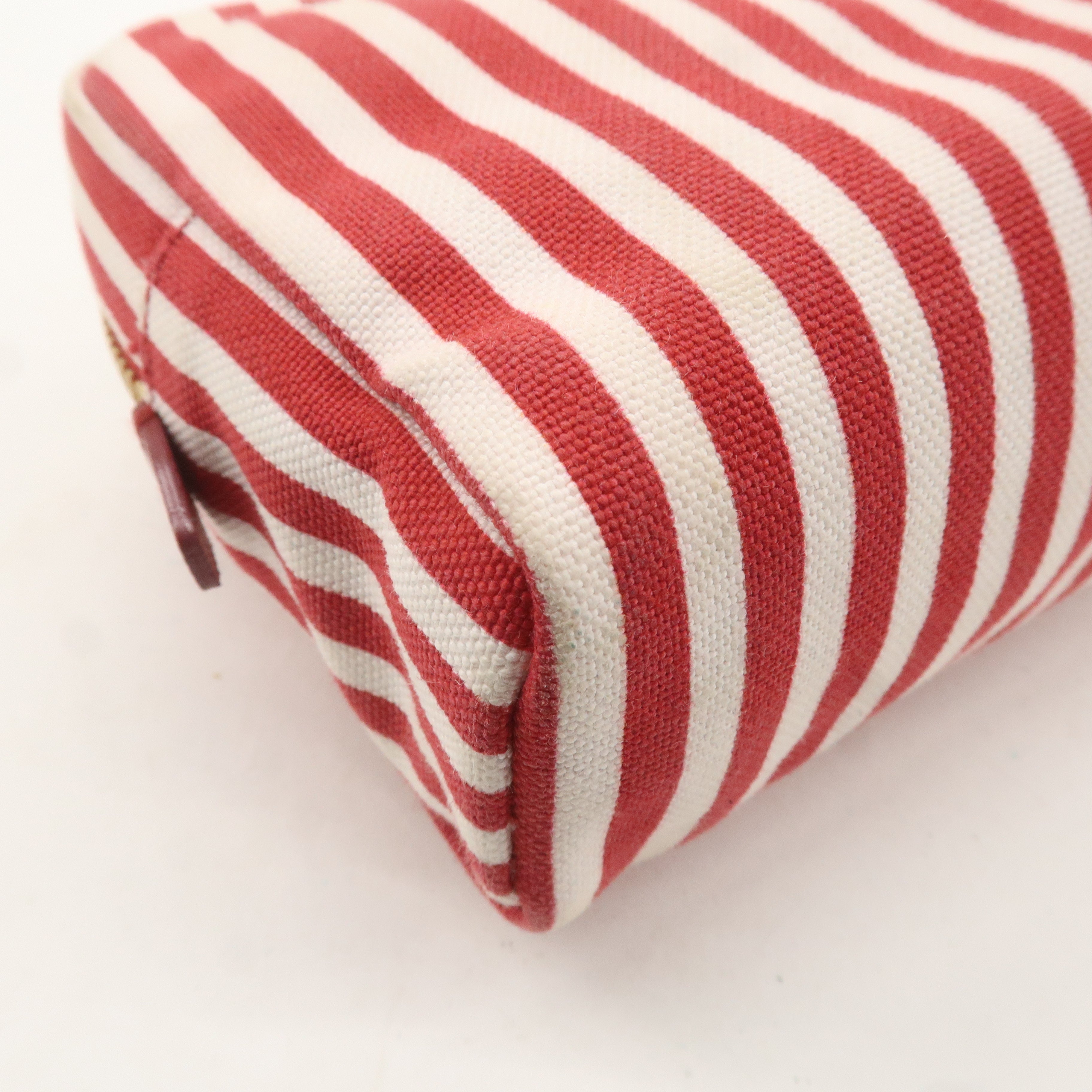 PRADA Logo Canvas Leather Pouch Cosmetic Pouch Stripe Red White