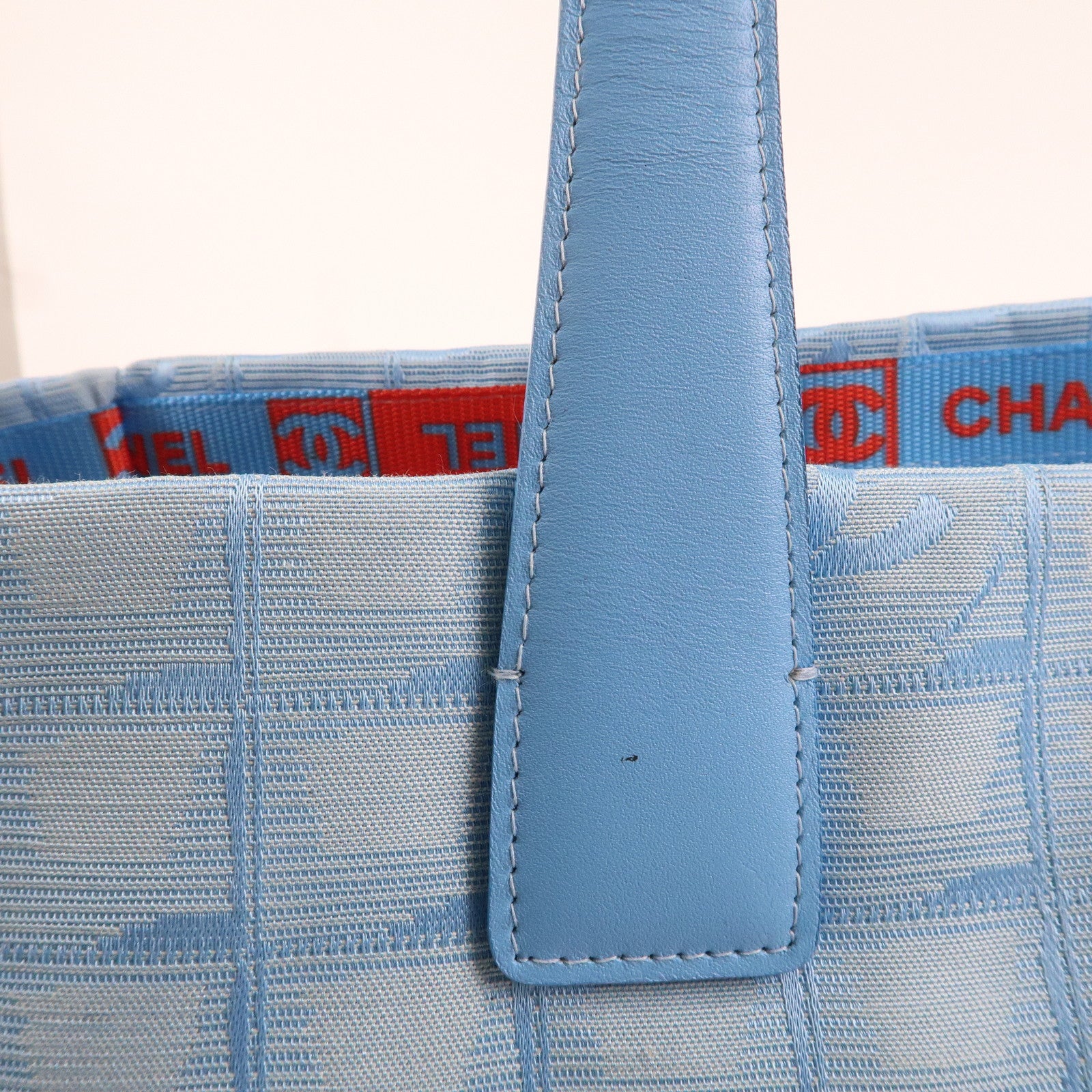 CHANEL New Travel Line MM Nylon Jacquard Leather Tote Light Blue