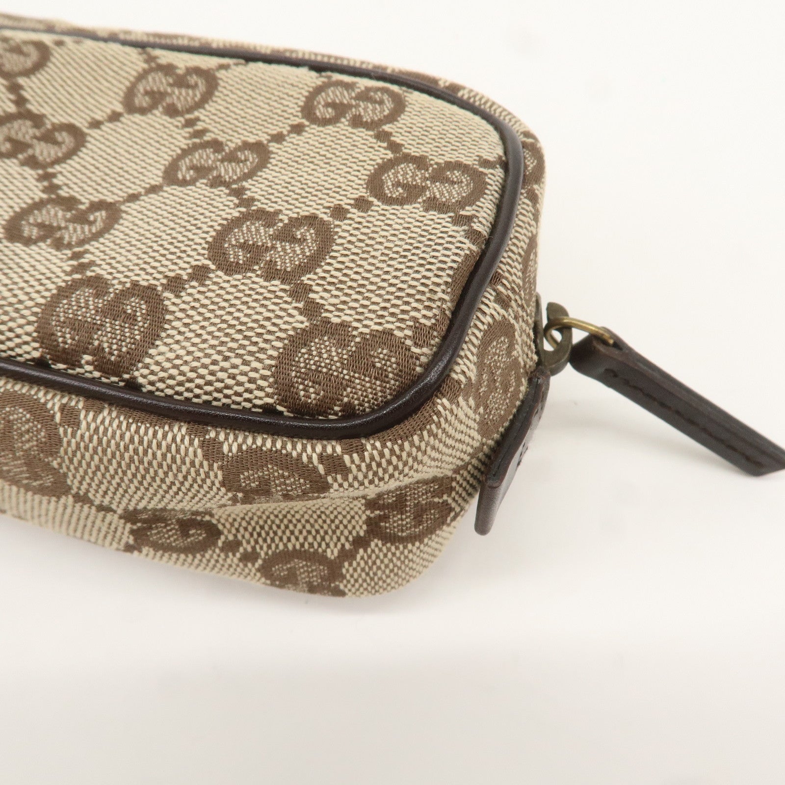 GUCCI GG Canvas Leather Pouch Beige Brown 106648 Used F/