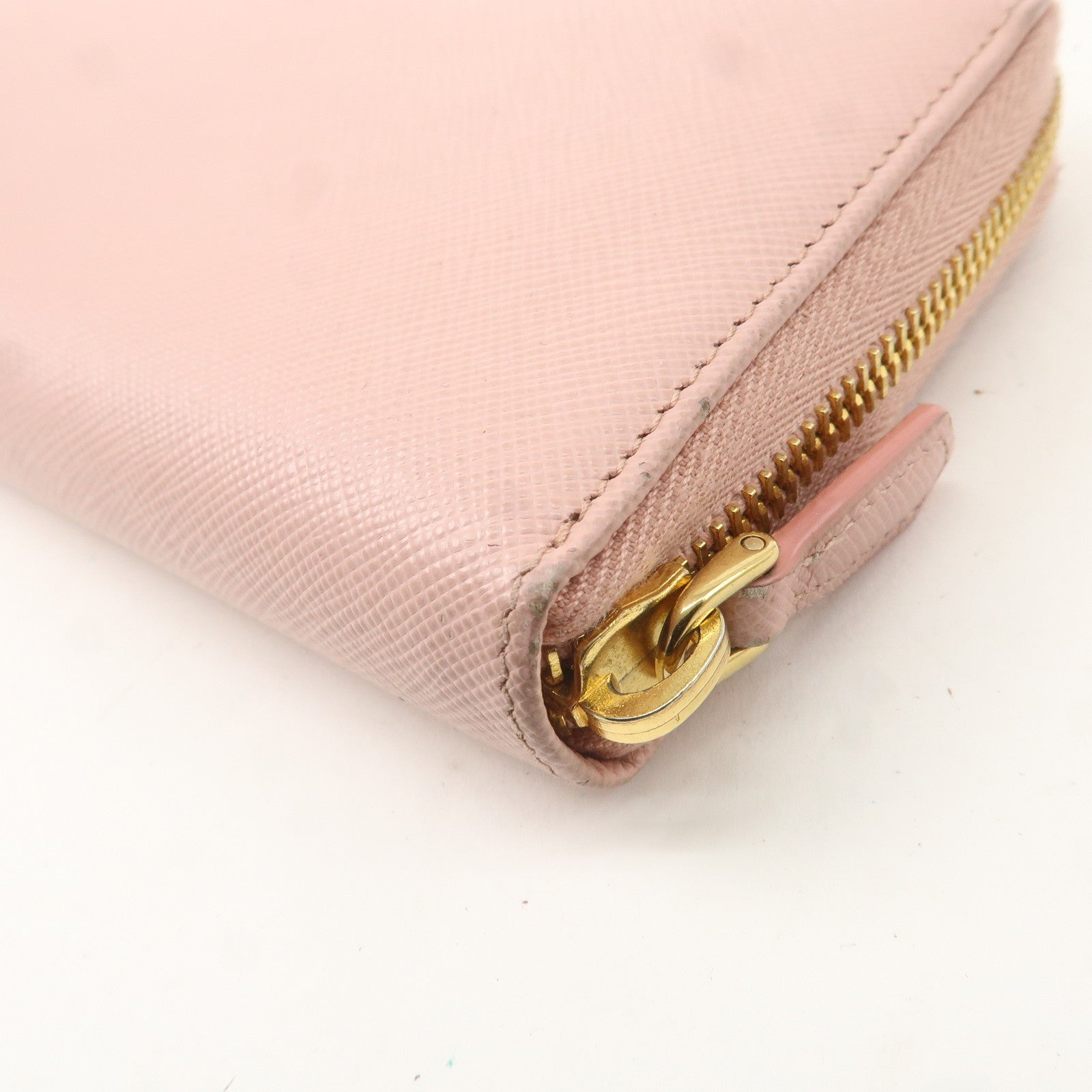 PRADA Logo Leather Round Zipper Long Wallet Pink 1ML506