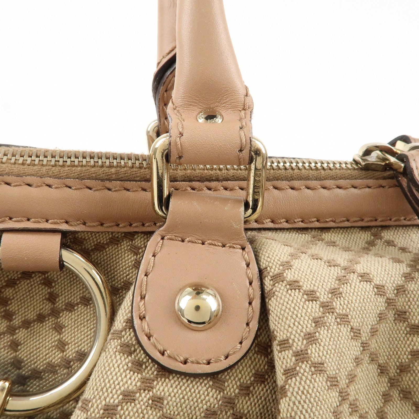 GUCCI Diamante Canvas Leather 2way Bag Hand Bag Pink Beige 247902