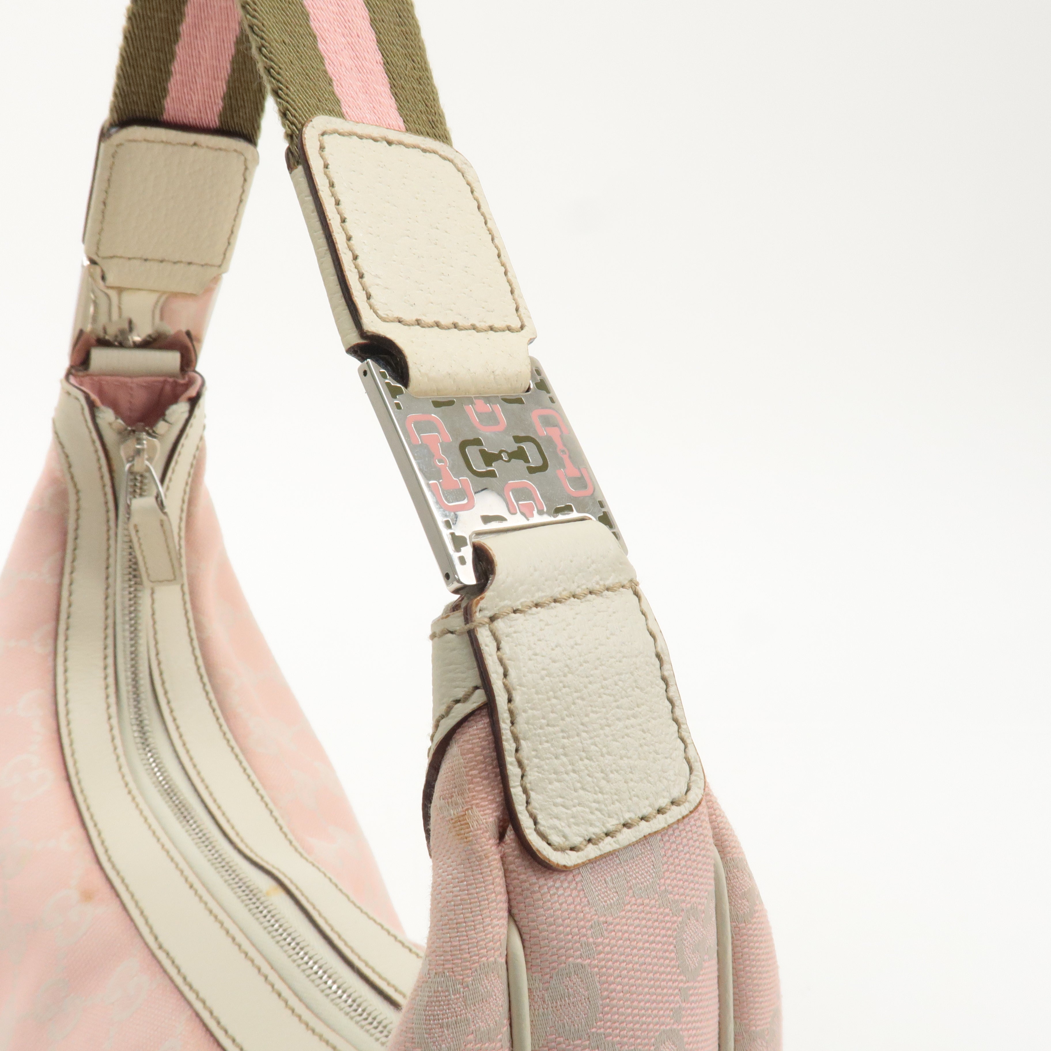 GUCCI Sherry GG Canvas Leather Shoulder Bag Pink Ivory 145757