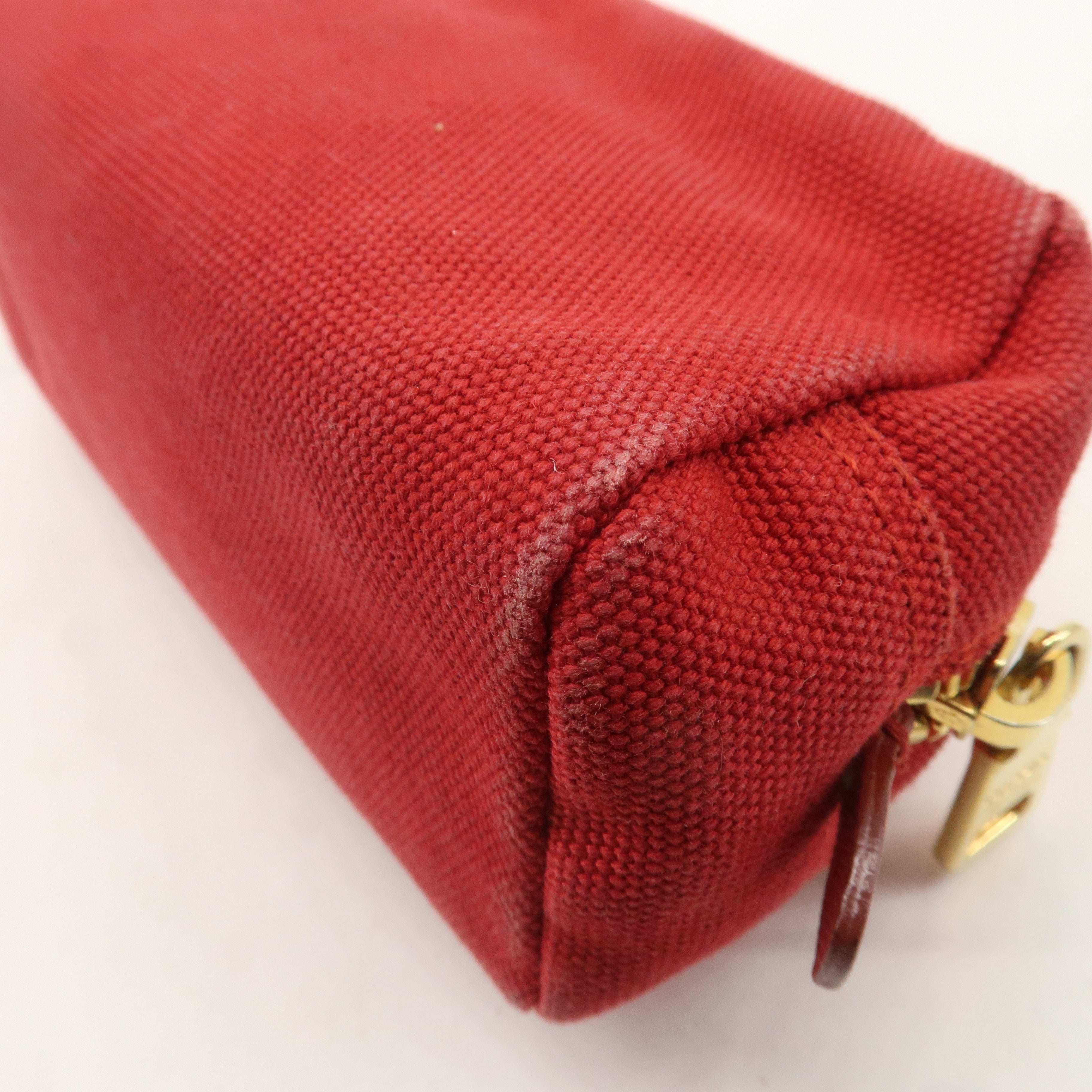 PRADA Logo Canvas Leather Pouch Cosmetic Pouch Red