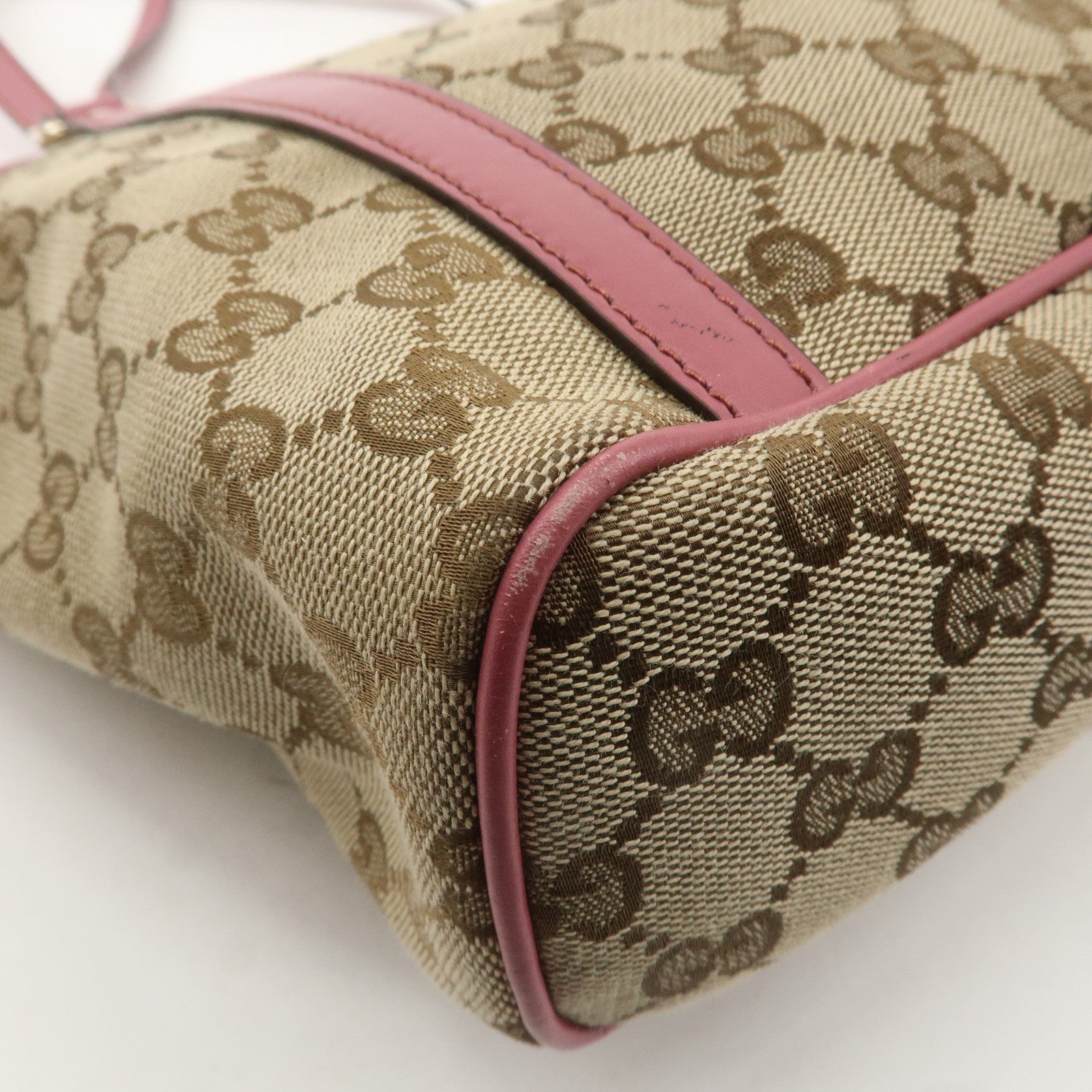 GUCCI GG Canvas Leather Tote Bag Hand Bag Beige Pink 388929