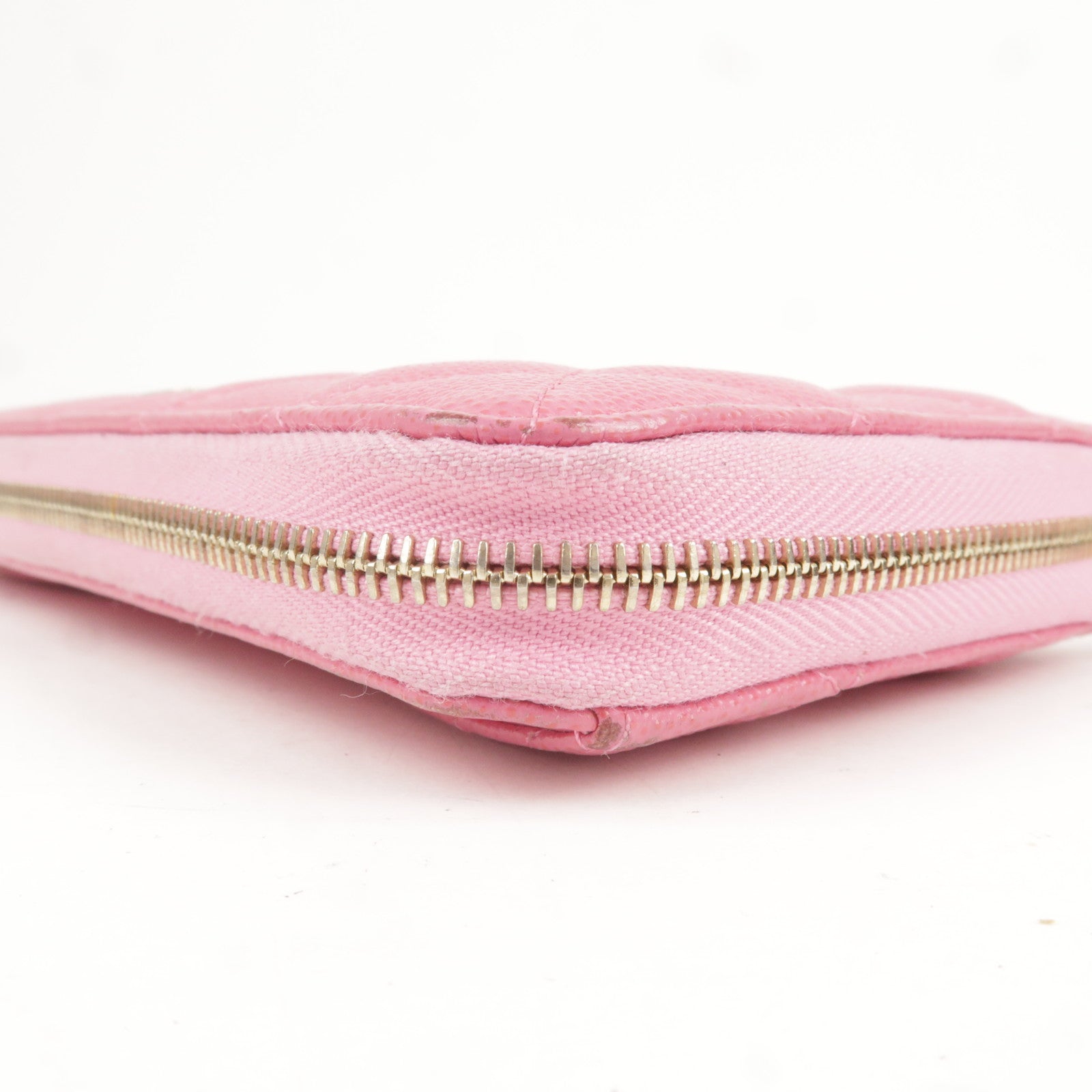 CHANEL Matelasse Caviar Skin Round Zippy Long Wallet Pink AP0242