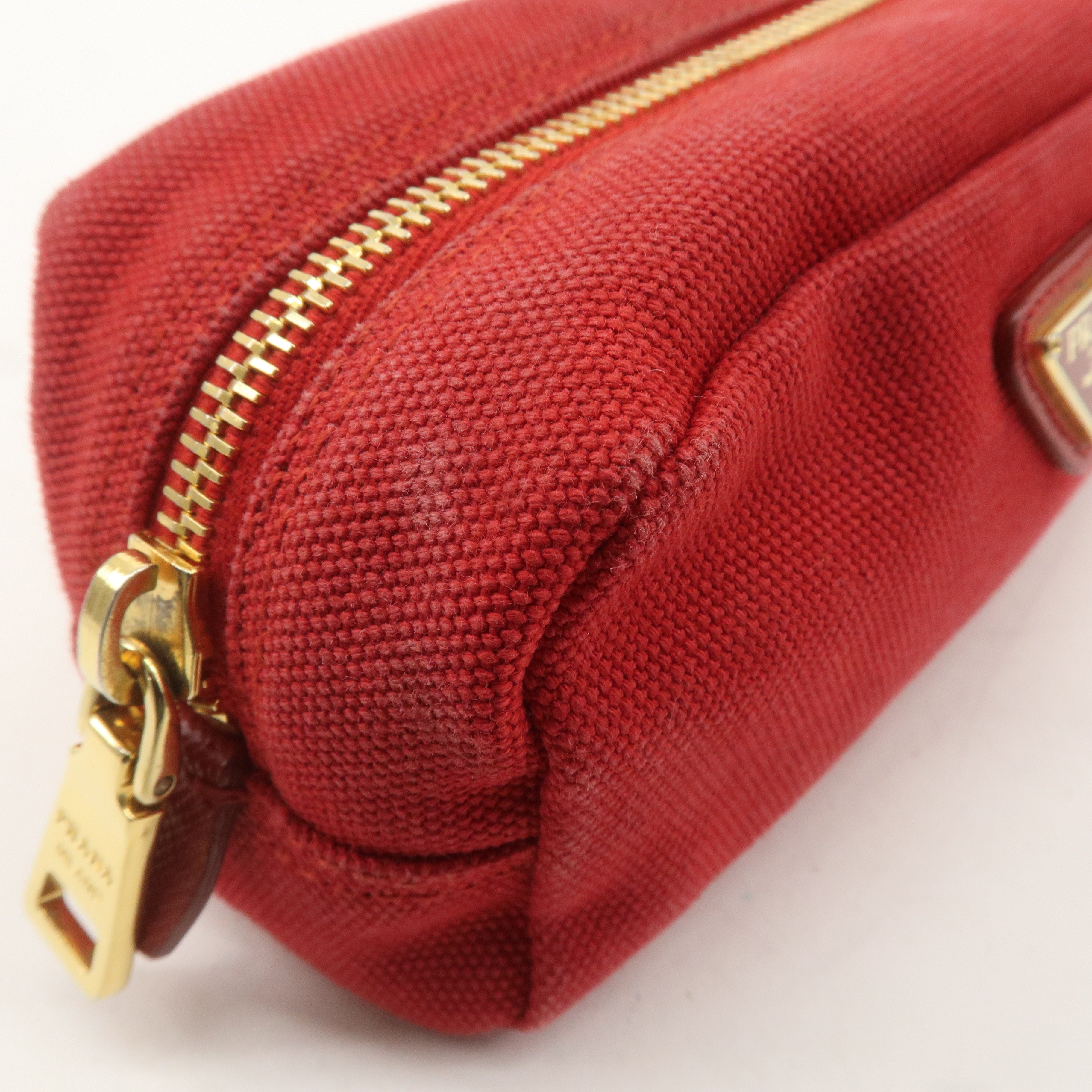 PRADA Logo Canvas Leather Pouch Cosmetic Pouch Red