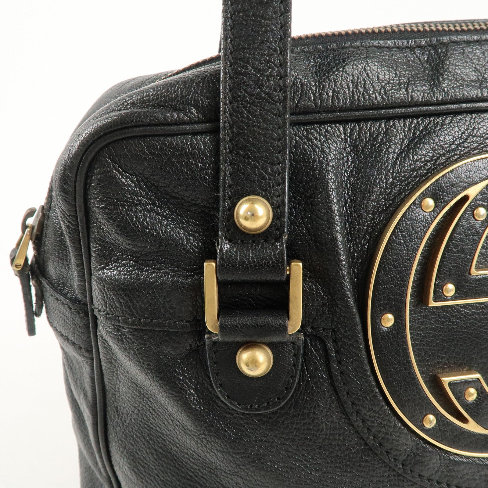 GUCCI Interlocking G Leather Boston Bag Shoulder Bag Black 121544