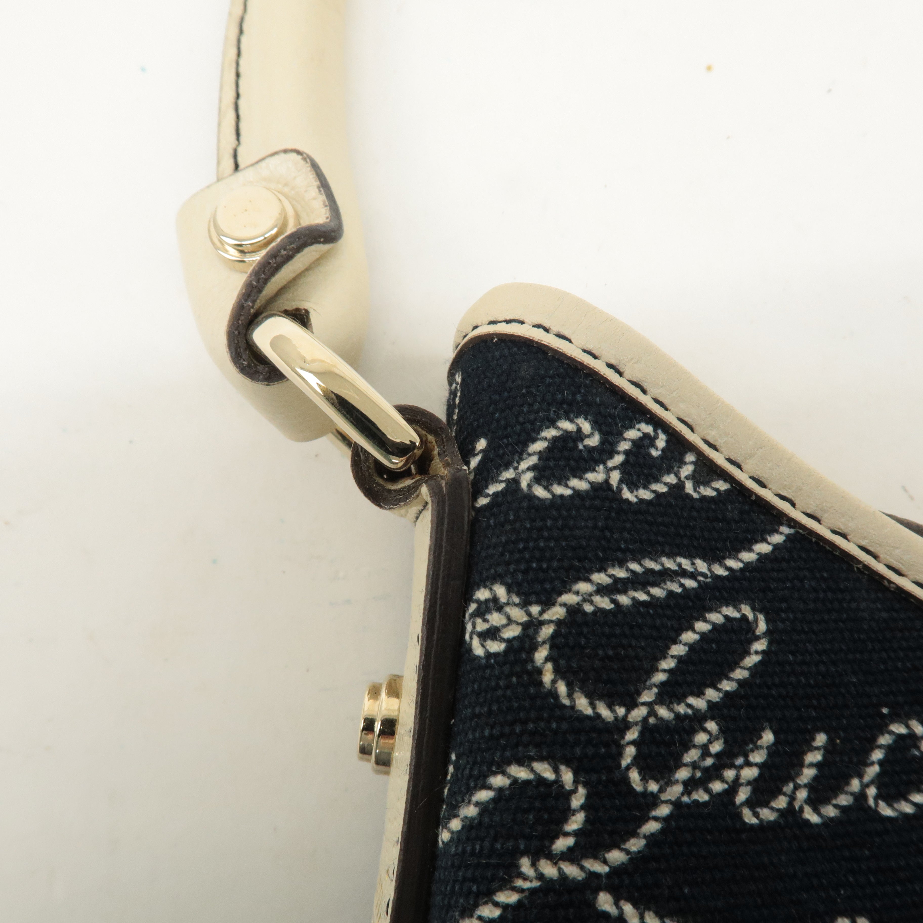 GUCCI Abbey GG Canvas Leather Shoulder Bag Navy Ivory 130738