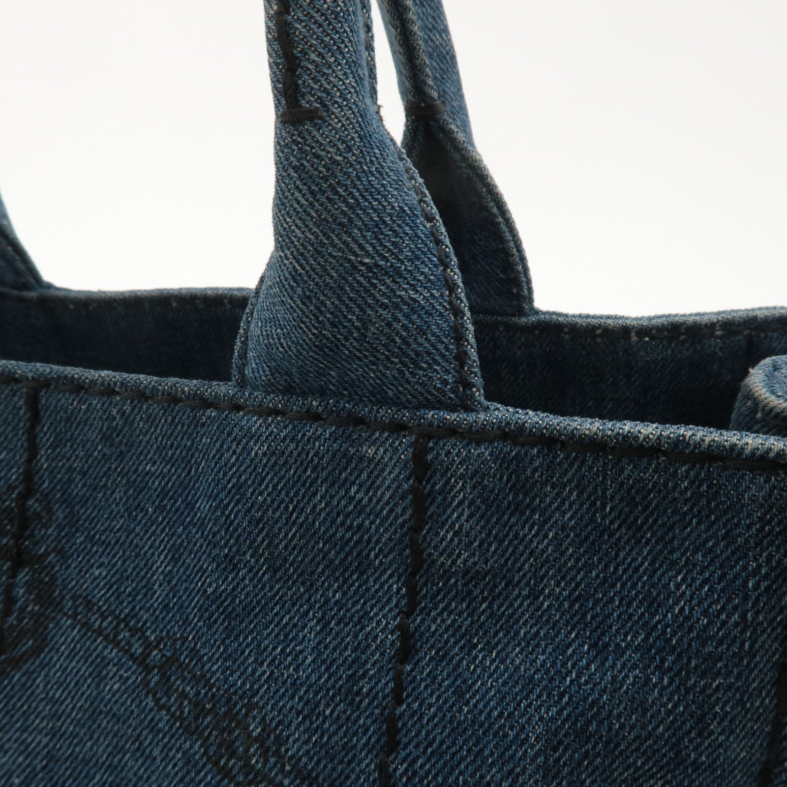 PRADA Logo Canapa Mini Denim Hand Bag Tote Bag Navy