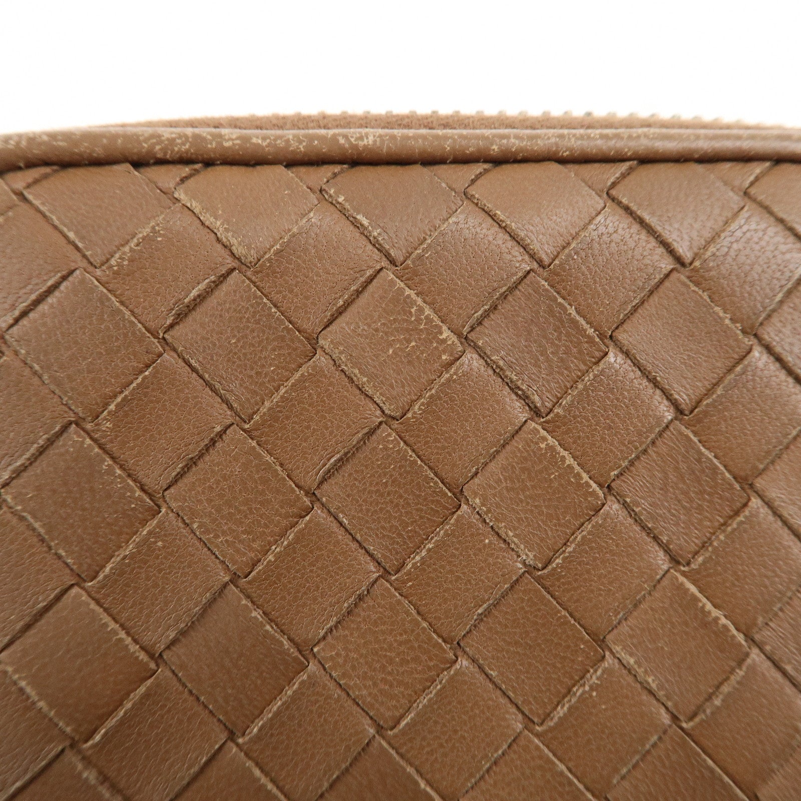 BOTTEGA VENETA Intrecciato Leather Round Zipper Coin Case Brown