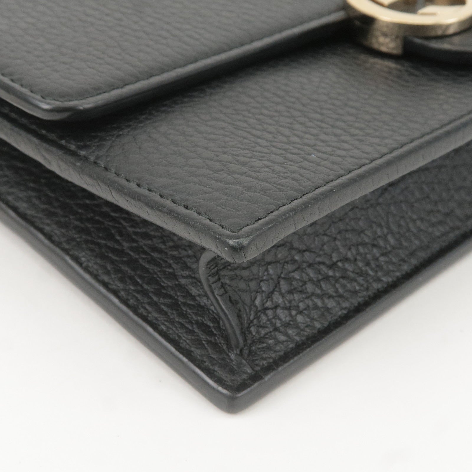 GUCCI Interlocking G Leather Chain Wallet WOC Black 510314