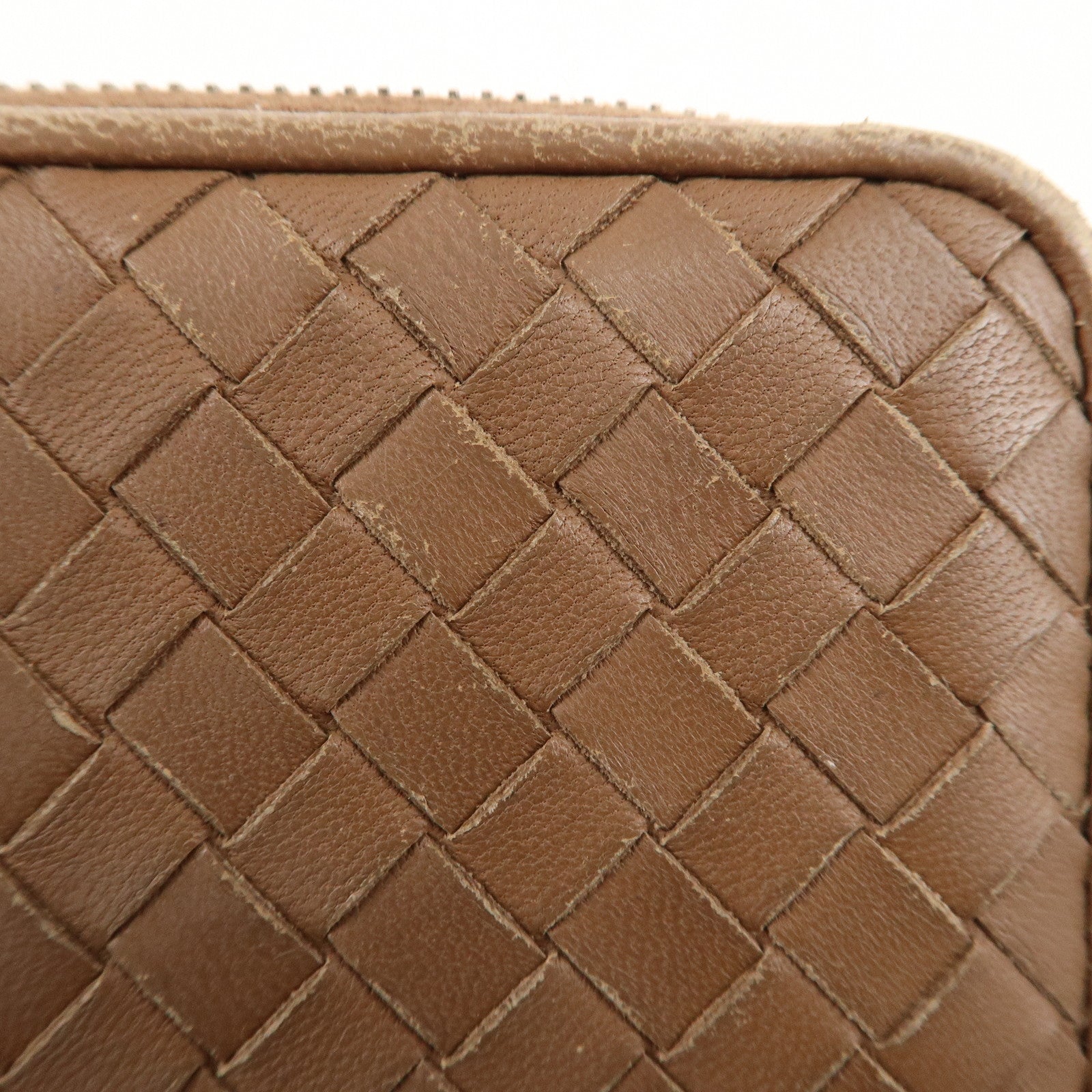 BOTTEGA VENETA Intrecciato Leather Round Zipper Coin Case Brown