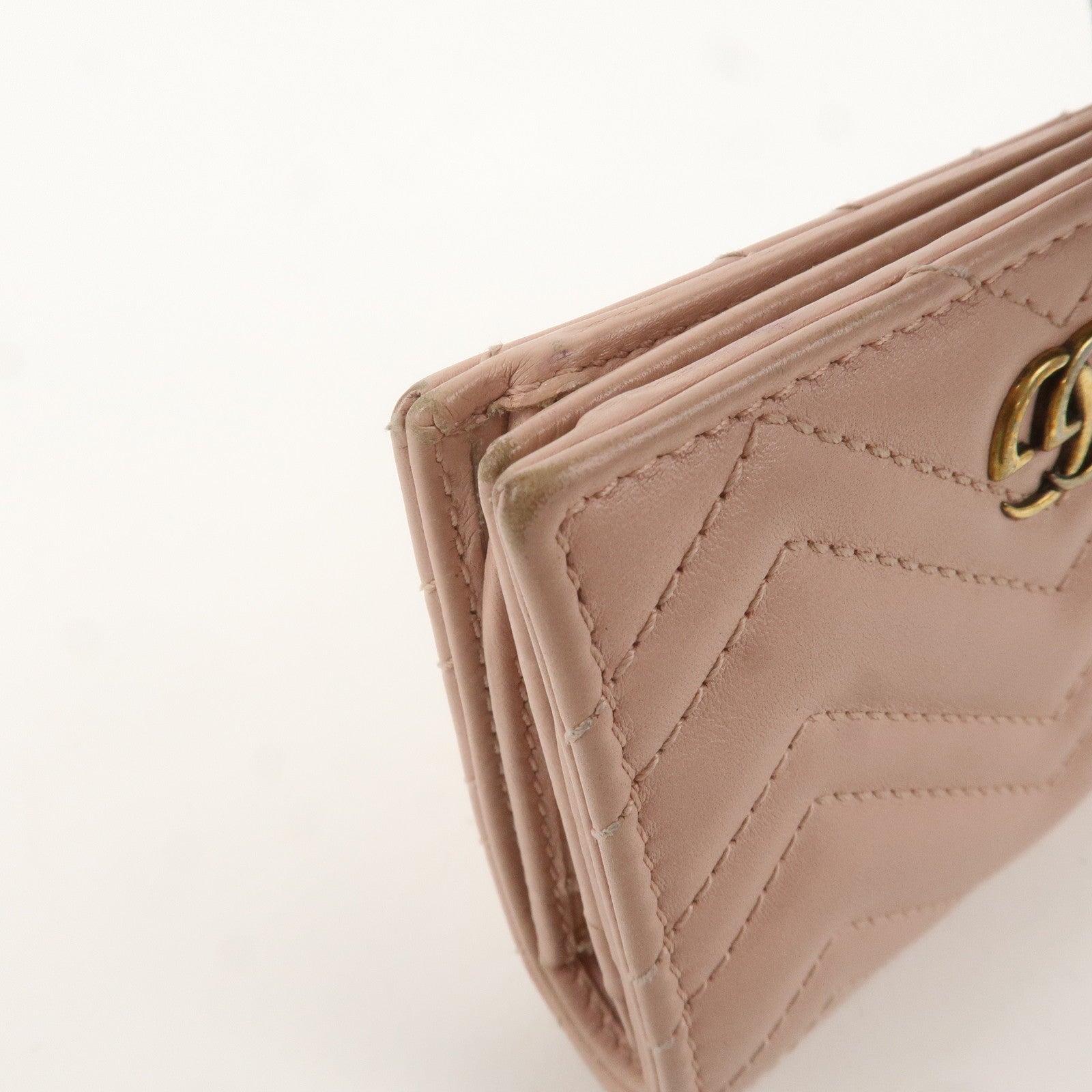 GUCCI Marmont Leather Bifold Small Wallet Pink Beige 466492