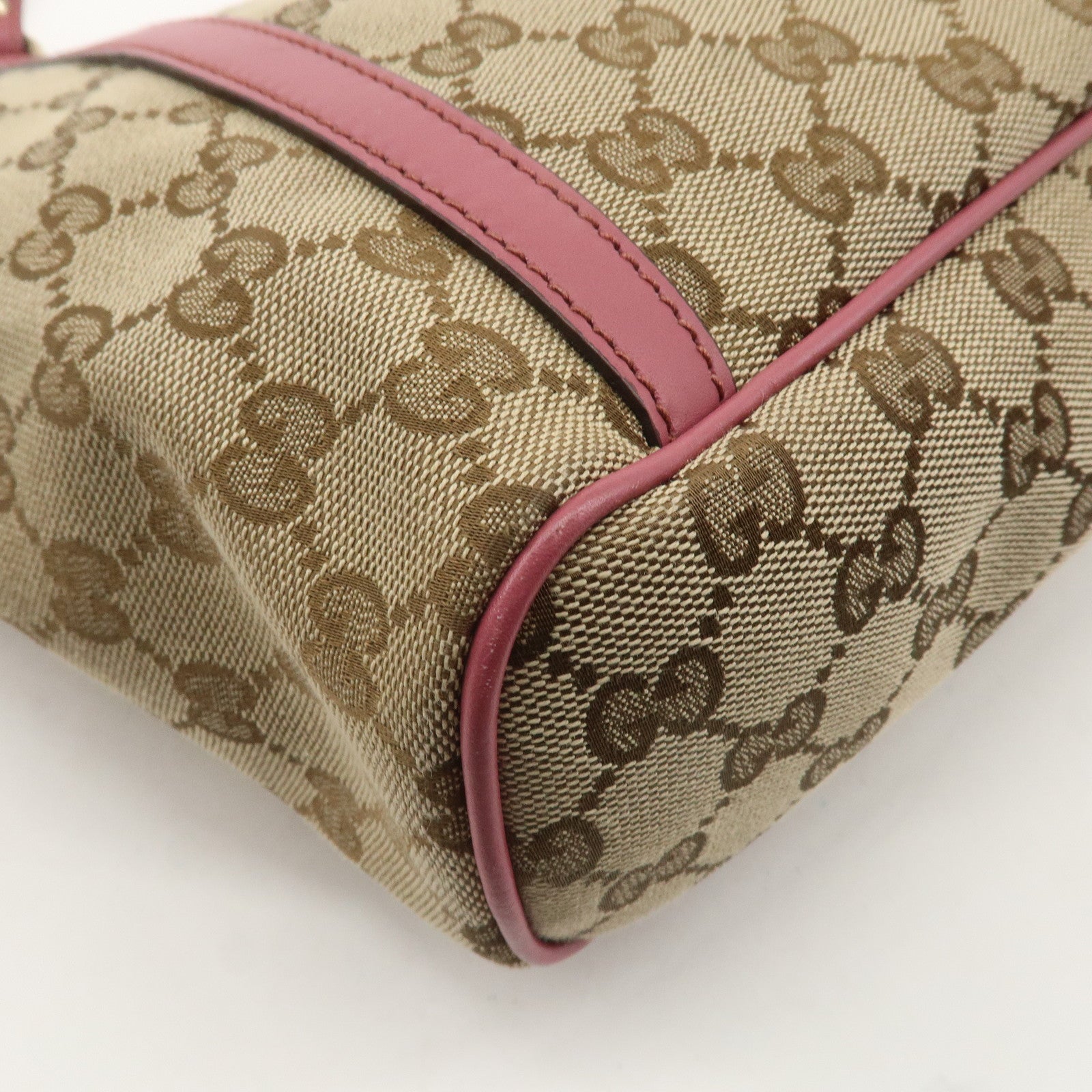 GUCCI GG Canvas Leather Tote Bag Hand Bag Beige Pink 388929