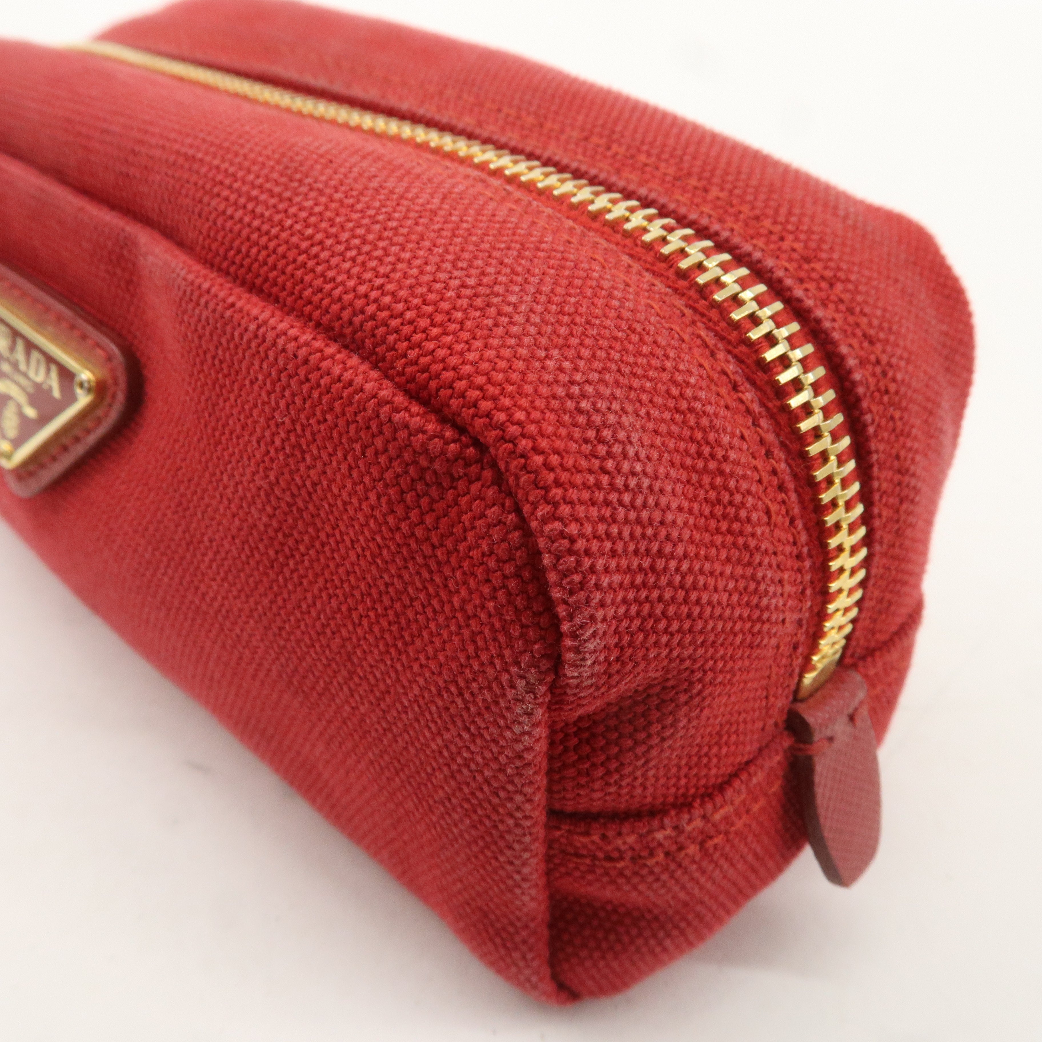 PRADA Logo Canvas Leather Pouch Cosmetic Pouch Red