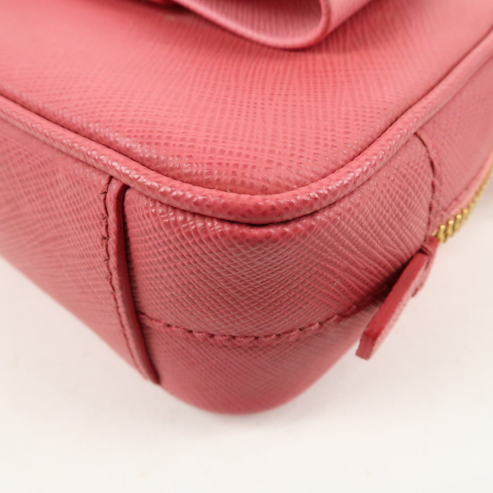 PRADA Logo Saffiano Leather Ribbon Shoulder Bag Pink 1N1674