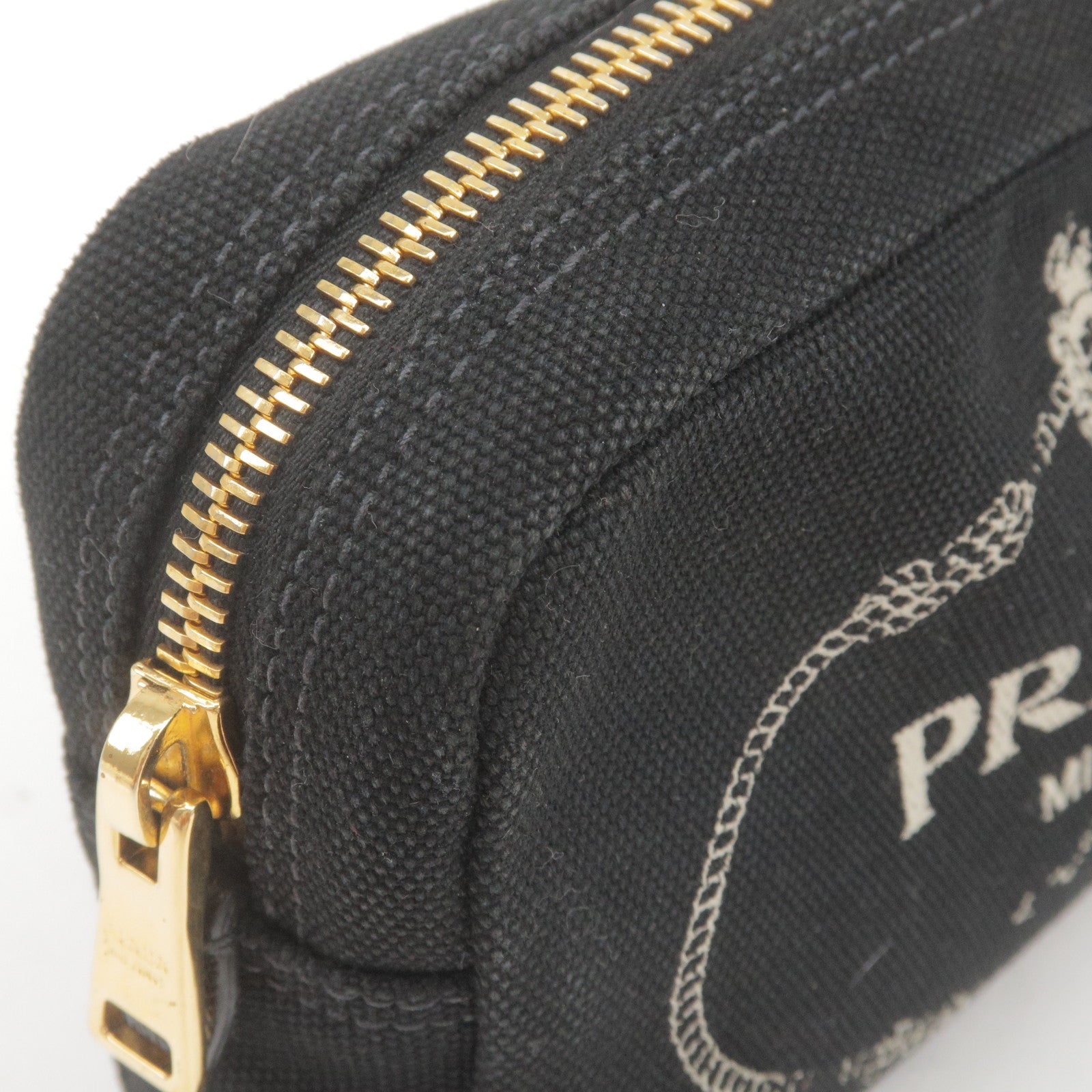 PRADA Logo Canvas Leather Canapa Mini Pouch Black 1NA021