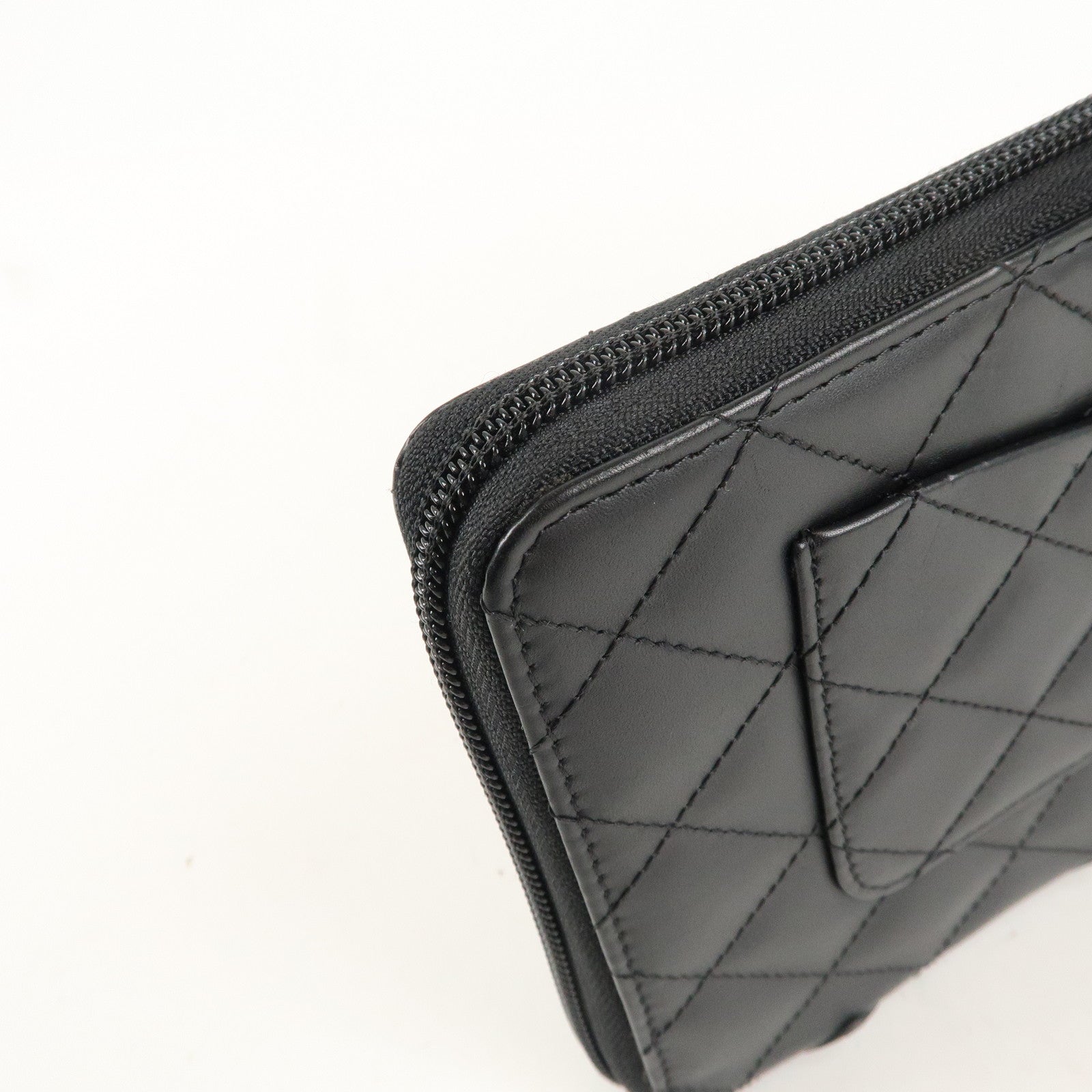 CHANEL Cambon Line Leather Round Zippy Long Wallet Black A26710