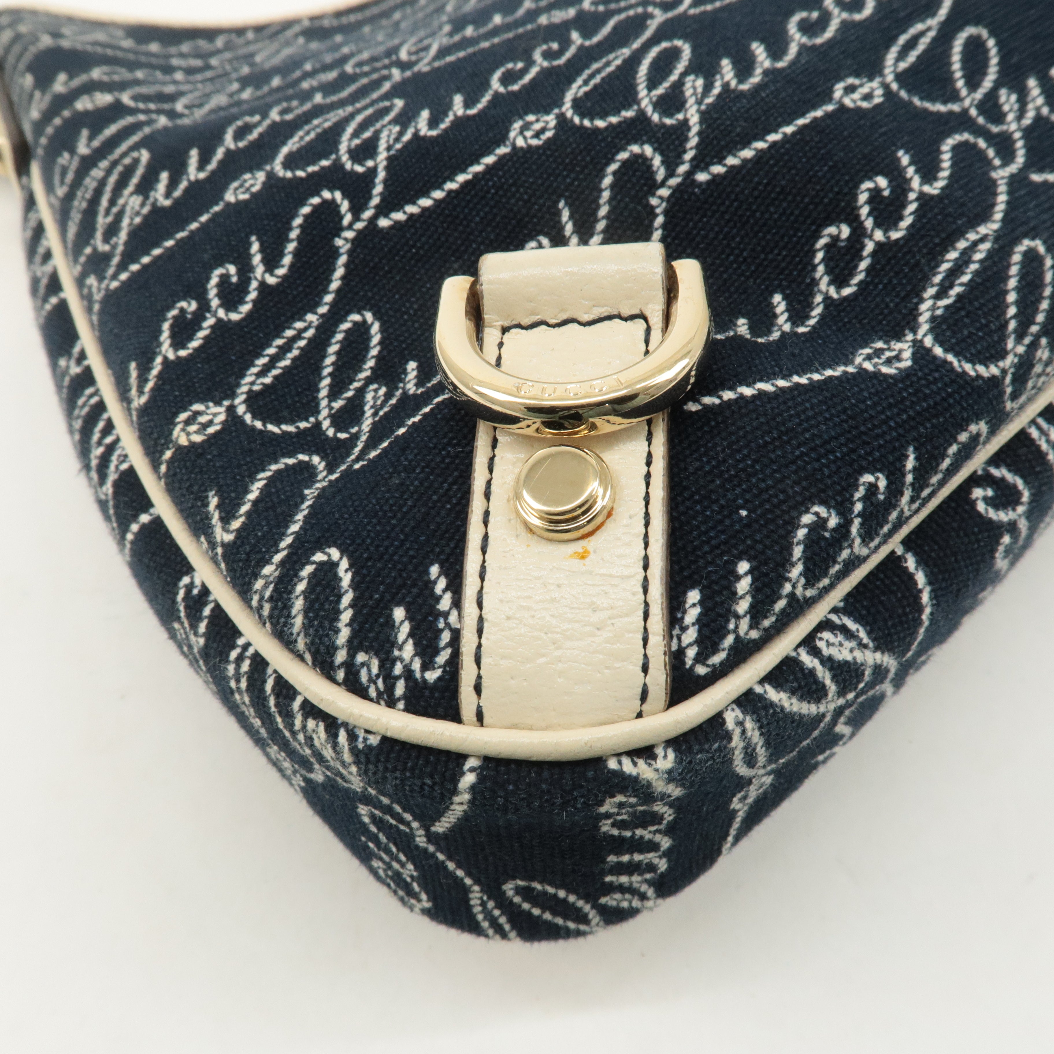 GUCCI Abbey GG Canvas Leather Shoulder Bag Navy Ivory 130738