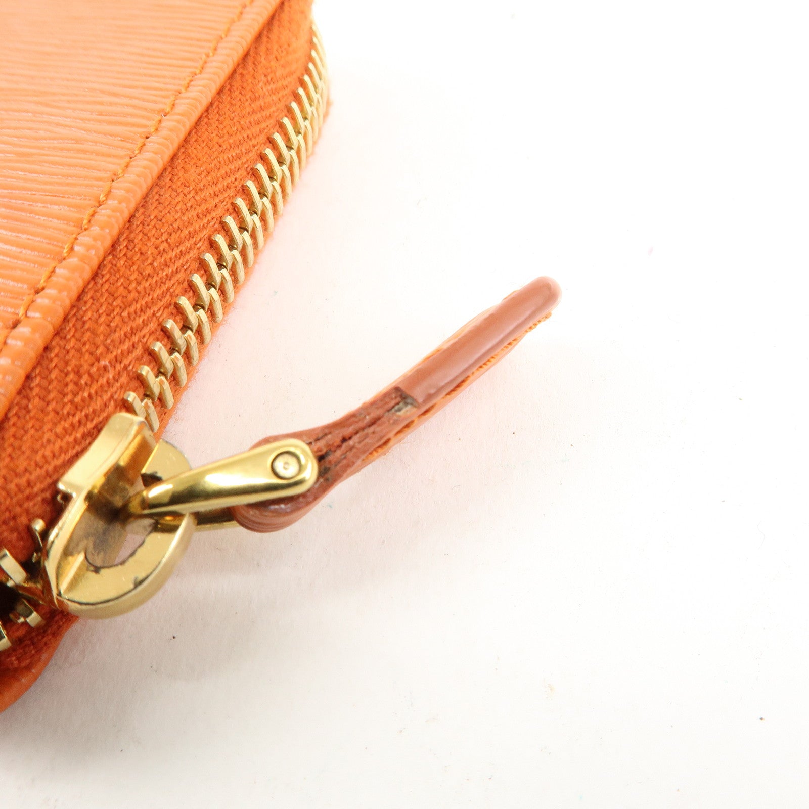 PRADA Saffiano Leather Round Zipper Coin Case Orange