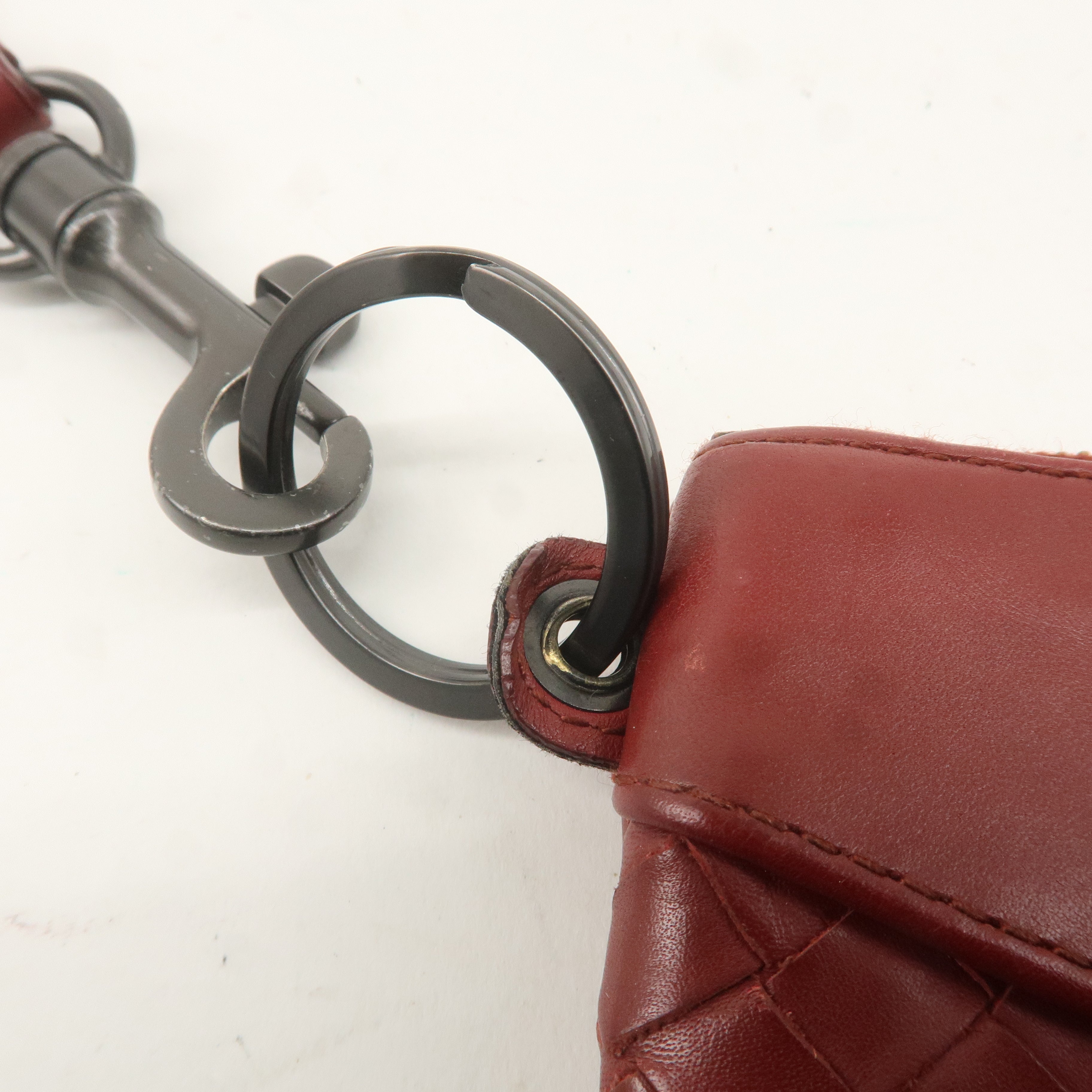 BOTTEGA VENETA Intrecciato Leather Chain Coin Case Pouch Red