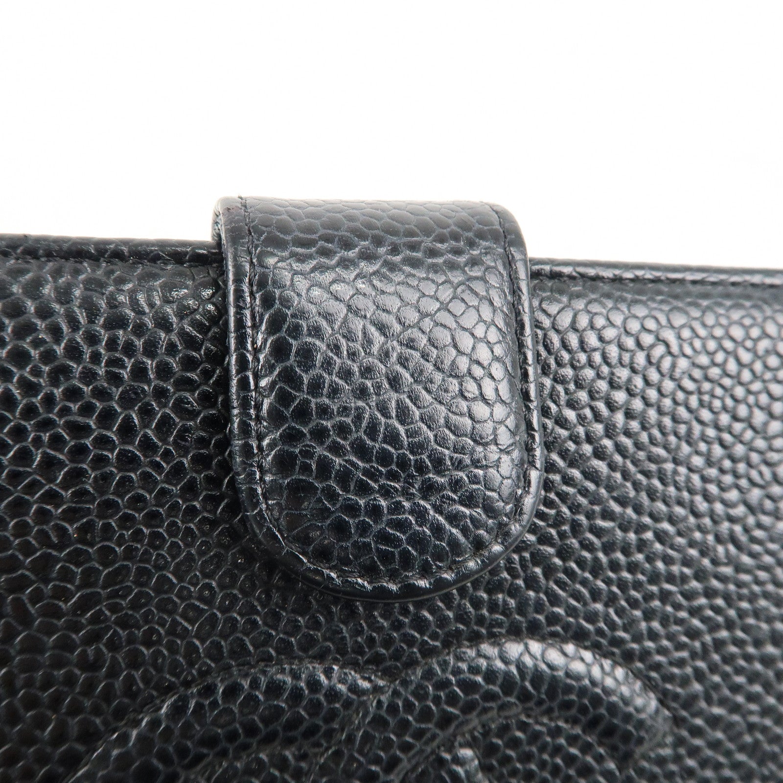 CHANEL Caviar Skin Coco Mark Bi-Fold Long Wallet Black A13498