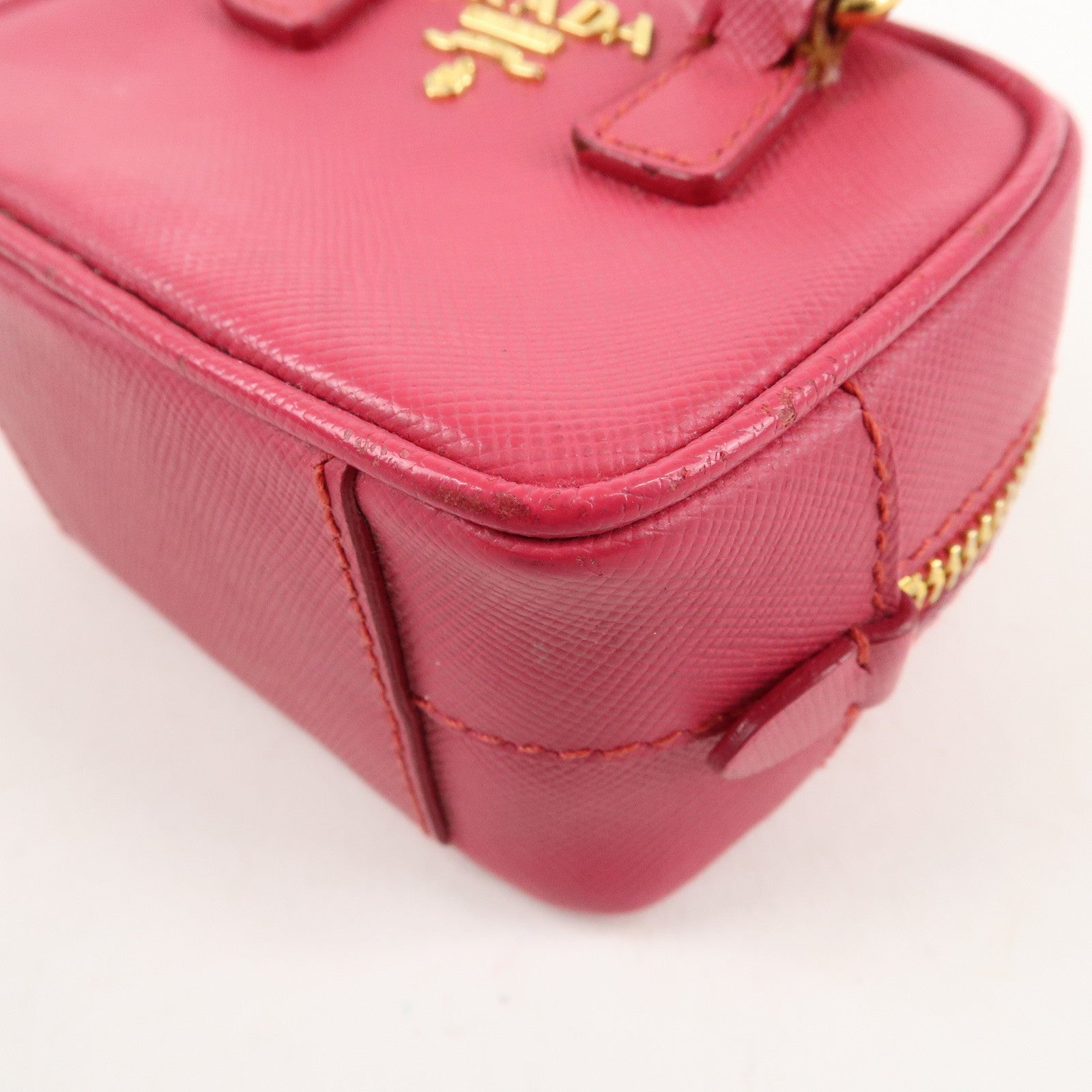 PRADA Logo Safiano Leather Mini Hand Bag Mini Pouch Pink